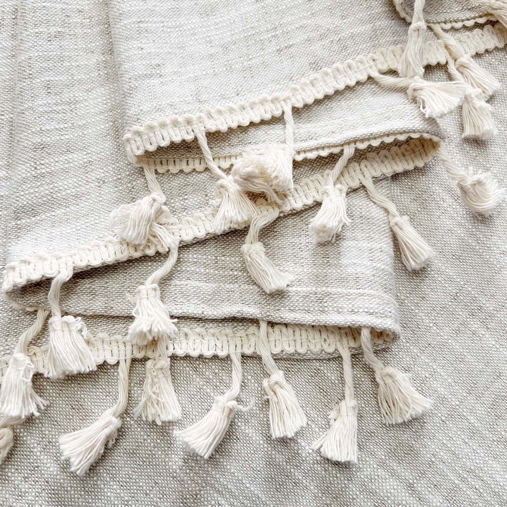 2 Pack Boho Tassel Kitchen Valances - 55x15 Inch Natural Cotton Linen Window Curtain Toppers for Modern Farmhouse, Rustic Country & Bohemian Decor - Perfect for Small Windows in Kitchen, Bathroom & Living Room