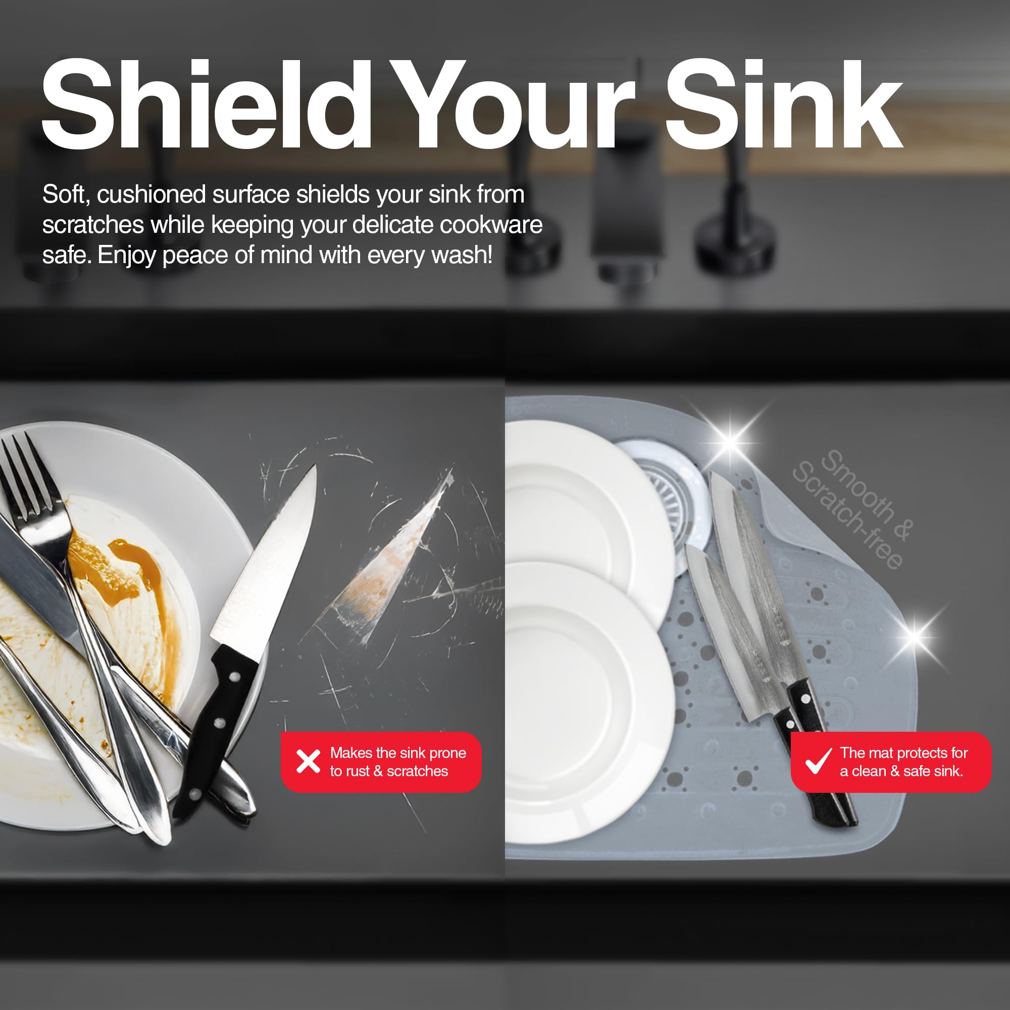 **Clear Kitchen Sink Protector Mat by Home Basics | Non-Slip PVC Sink Liner with Drain Holes | Protects Sink Bottom from Scratches & Dents | Perfect for Small Kitchen Sinks, Dishwashing & Food Prep Areas**