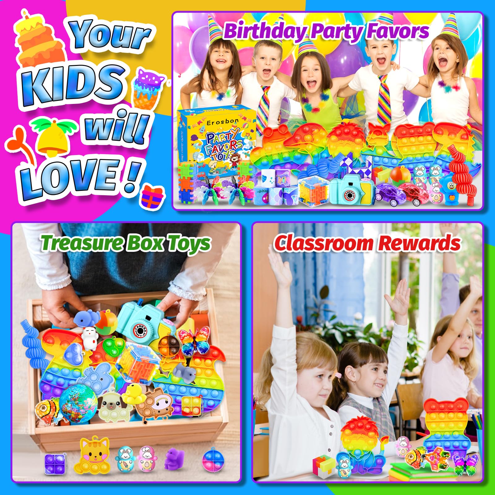 1000pcs Bulk Party Favors for Kids - Fidget Toys Pack, Goodie Bag Stuffers, Treasure Box Prizes for Classroom Rewards, Birthday Party Gifts & Carnival Prizes | Perfect for Birthday Parties, School Events, Carnival Games and Pinata Fillers