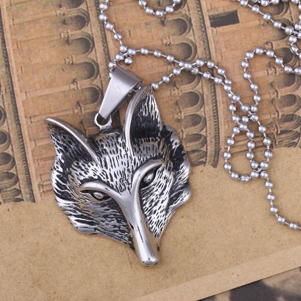 Fox Head Silver Stainless Steel Necklace for Men & Women - Trendy Gothic Jewelry with Adjustable Chain - Perfect for Halloween, Cosplay, and Everyday Fashion Accessories