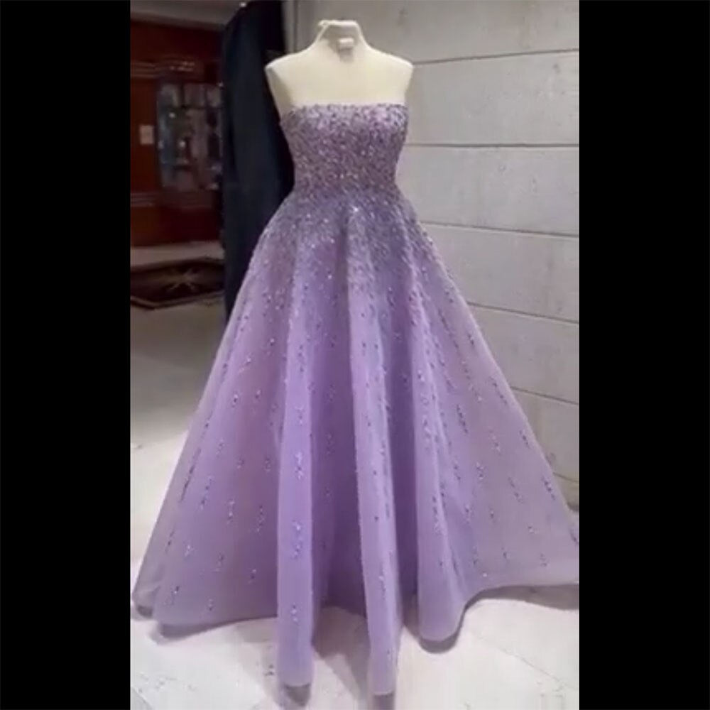 Serene Hill Lilac A-Line Beaded Luxury Dubai Long Evening Dress Gown for Women - Wedding, Party, Prom, Gala - Elegant Formal Wear for Special Occasions