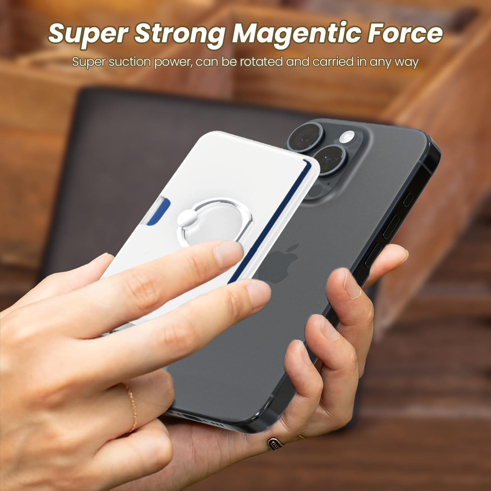 Magnetic Phone Wallet with Ring Holder - Sidepush MagSafe Card Holder, 360° Adjustable Stand for iPhone 15/14/13/12 Pro/ProMax | Slim Wallet Case for Credit Cards & Cash | Perfect for Work, Travel & Everyday Use