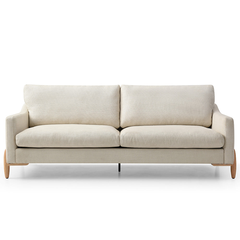 VIENNA 3 Seater Sofa - Modern Beige Fabric Couch with Oak Wood Legs | Comfortable Living Room Furniture for Small Spaces & Apartments