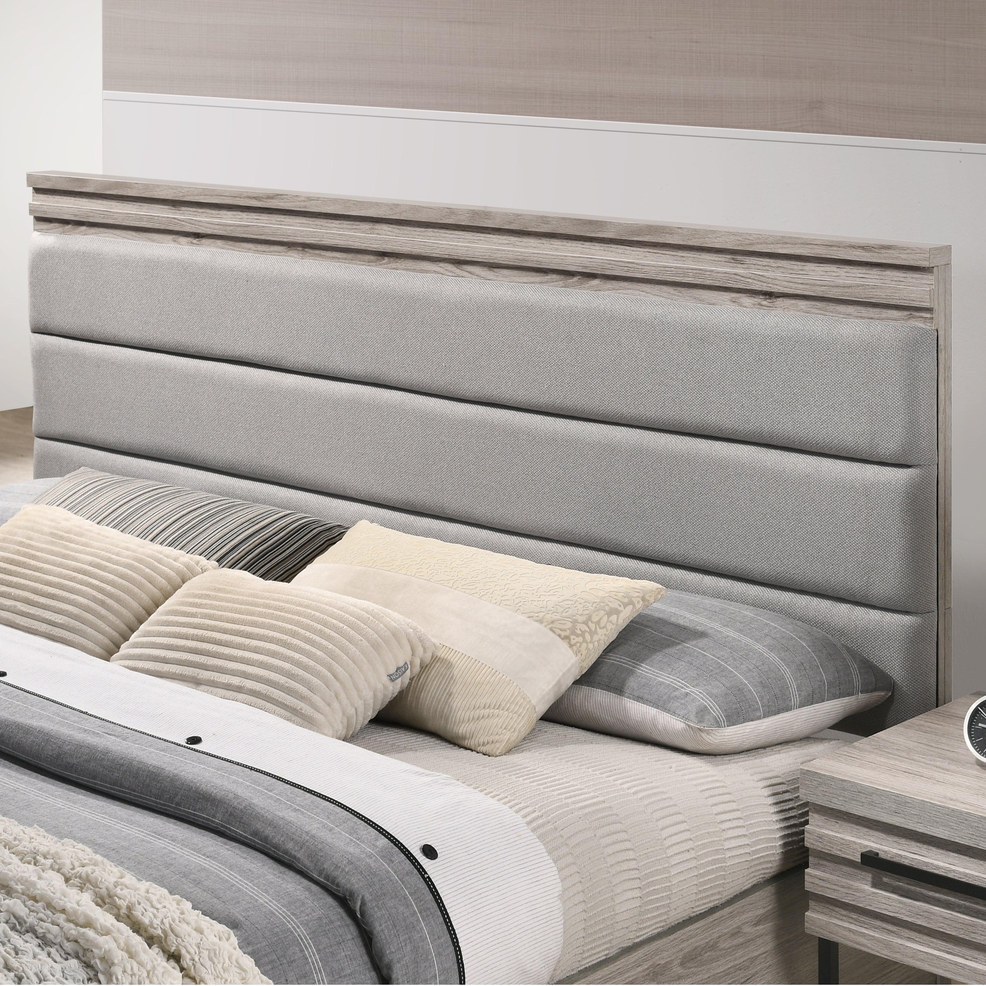 Alvear Upholstered Wood Panel Bed Frame - Queen Size Weathered Gray Finish for Modern Bedroom Decor | Perfect for Master Bedrooms, Guest Rooms & Cozy Home Retreats