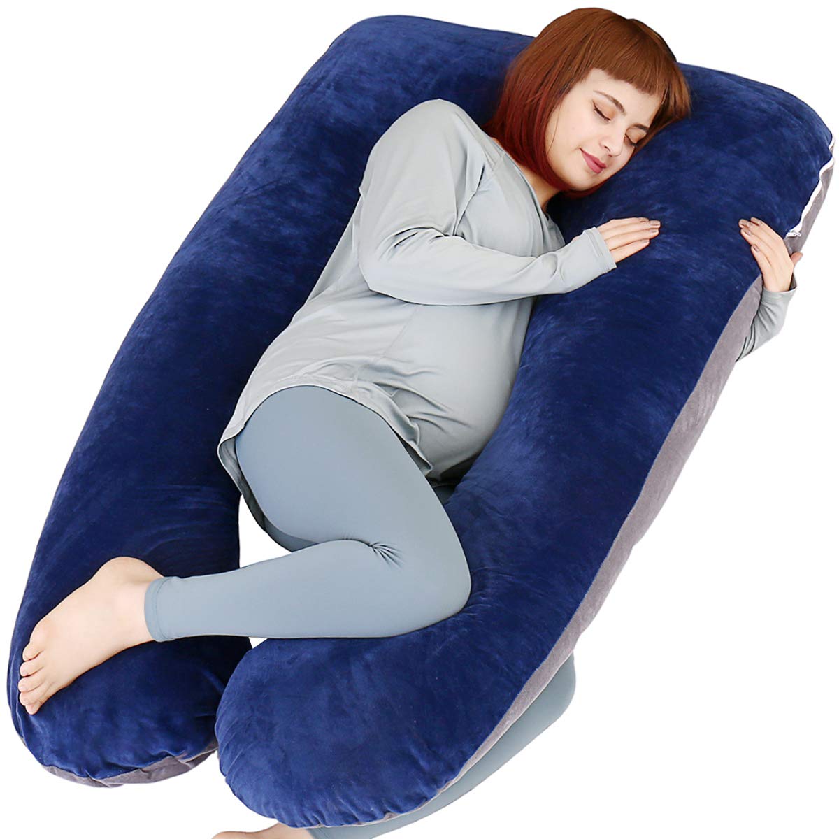 MOON PINE U-Shaped Pregnancy Pillow for Maternity Support - Full Body Pillow for Back, Legs & Belly - Comfortable Sleeping Pillow for Pregnant Women & Side Sleepers with Removable Cover (Blue Grey) - Perfect for Pregnancy Comfort, Postpartum Recovery & Better Sleep