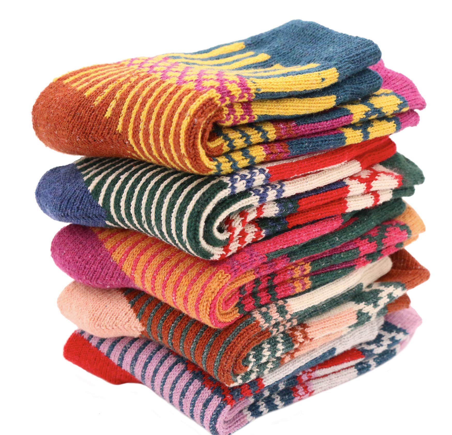 Vintage Knit Winter Socks for Women - 5 Pack Warm Fuzzy Crew Socks - Cozy Cabin & Gift Idea