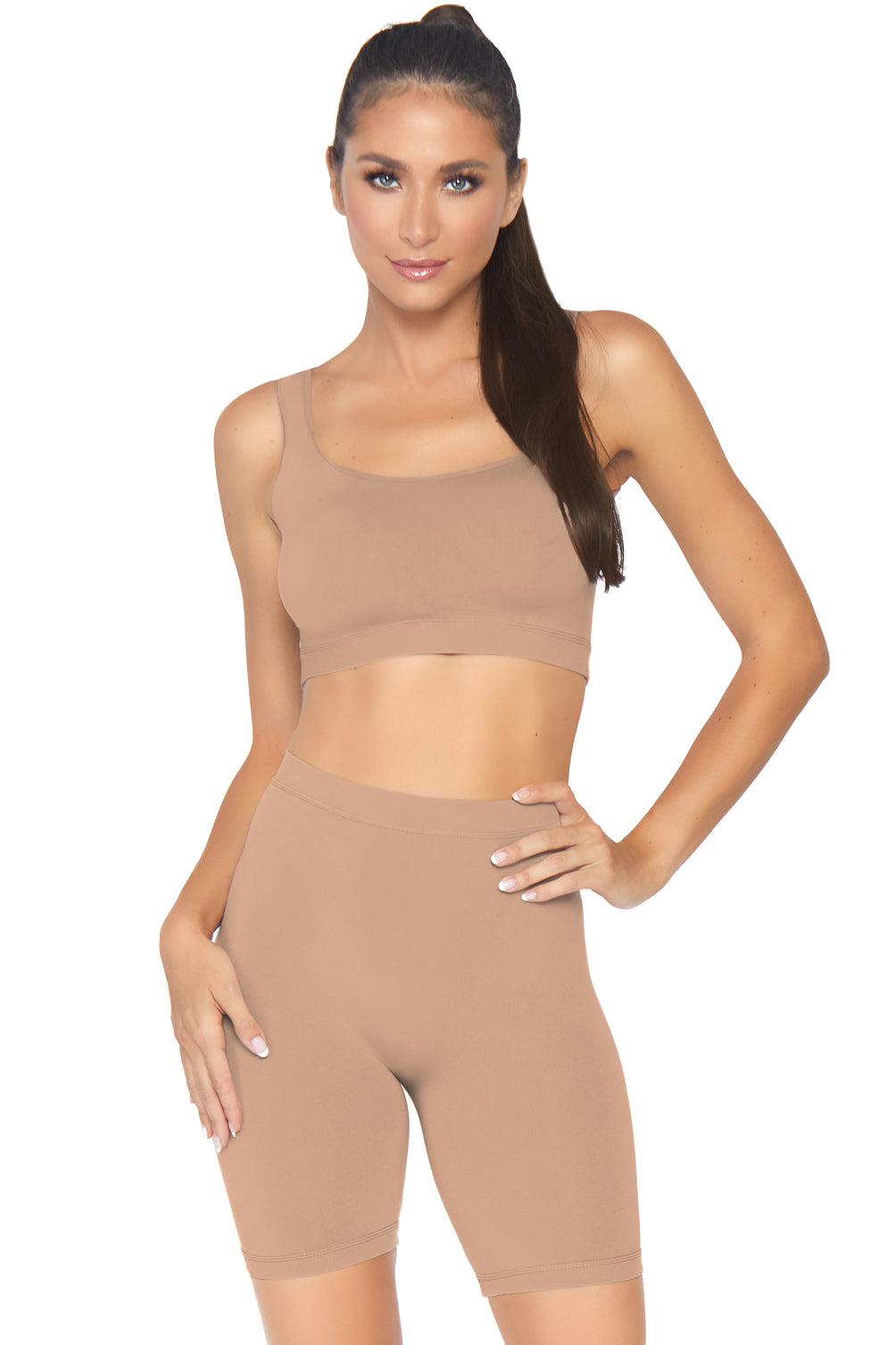 Women's Naked Crop Tank & Bike Shorts Set - Seamless Workout Outfit for Yoga, Running, Gym & Casual Wear