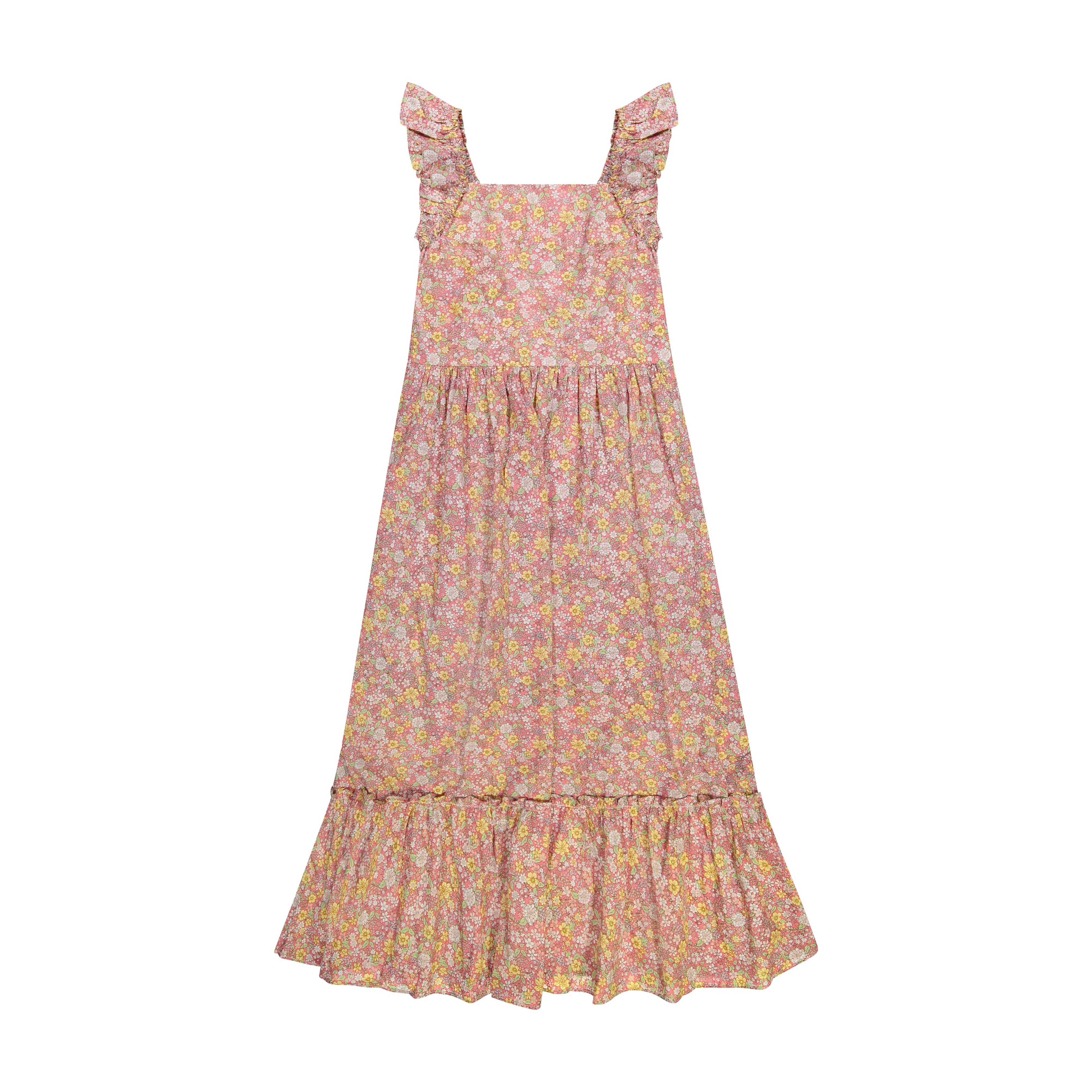 Queen B Jacqueline Women's Floral Print Flutter Sleeve Maxi Dress - Summer Beach Party, Wedding Guest, Vacation Dress for Women