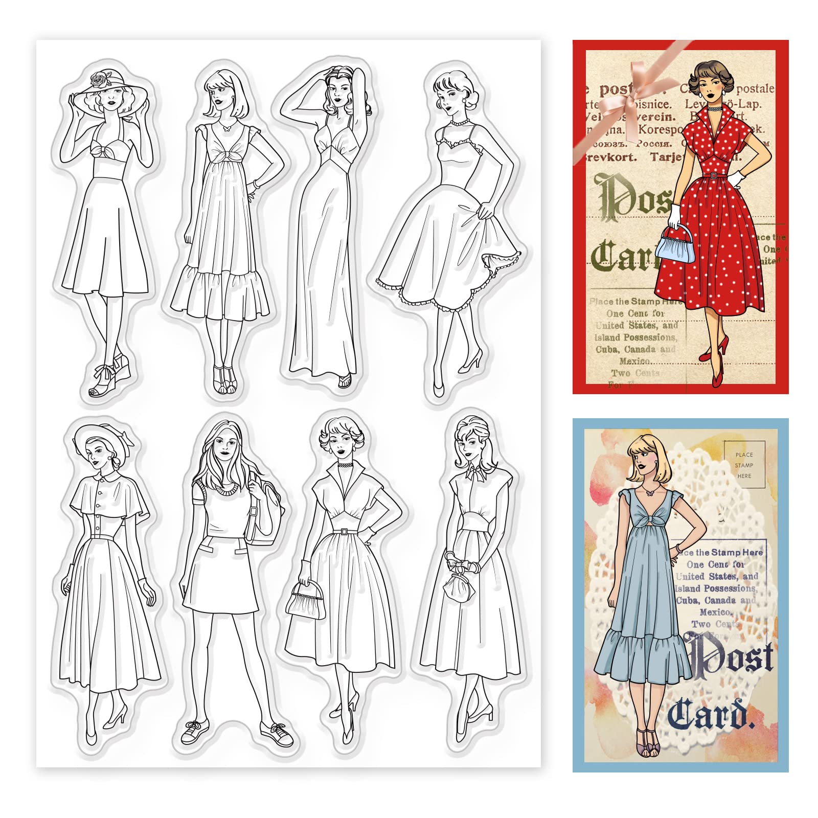 GLOBLELAND Fashion Silicone Clear Stamps - Vintage Dress & Lady Designs for Scrapbooking, Journaling, Card Making - DIY Craft Supplies for Scrapbookers & Card Makers