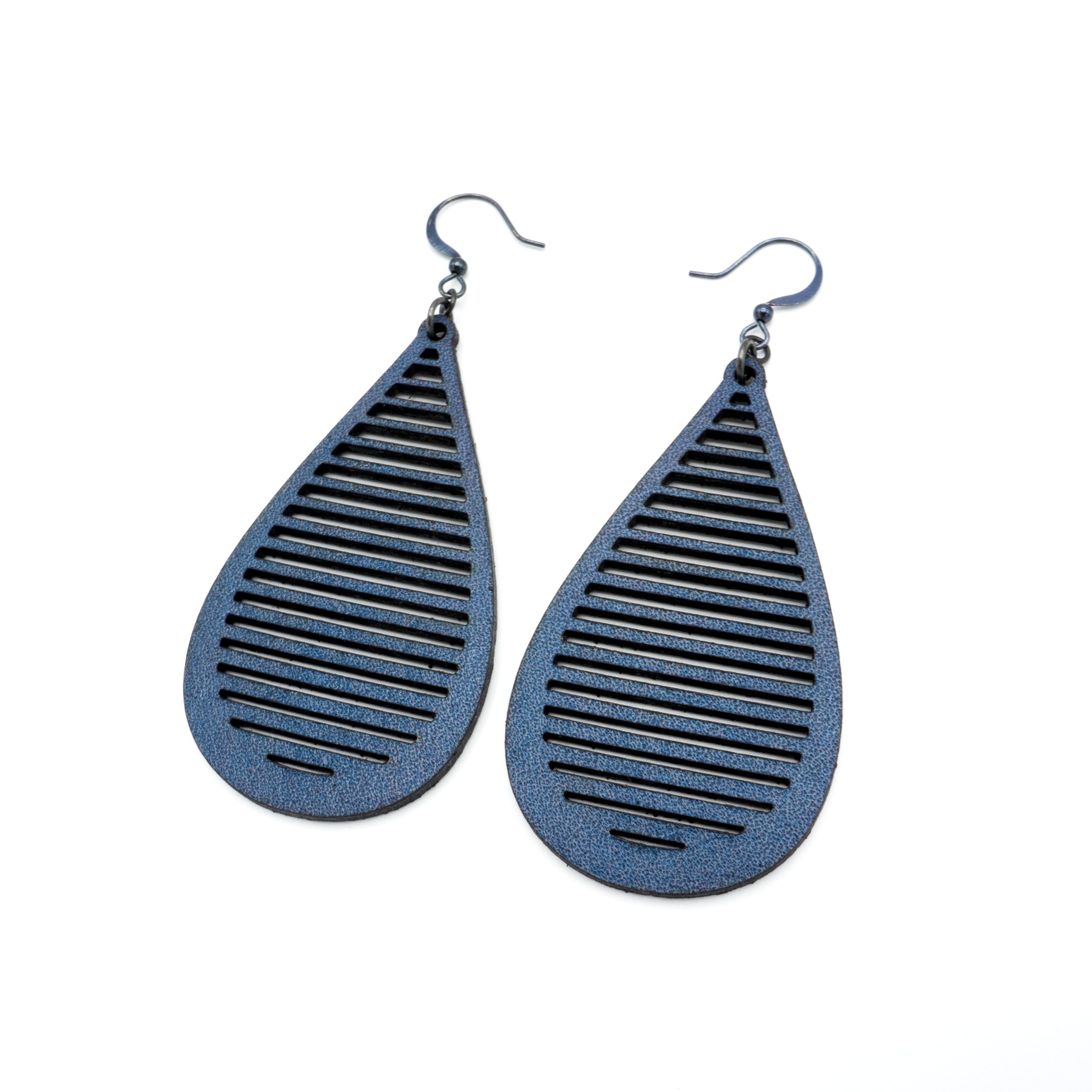 Handmade Navy Blue Leather Drop Earrings for Women - Boho Chic Dangle Earrings for Casual Wear, Parties & Special Occasions