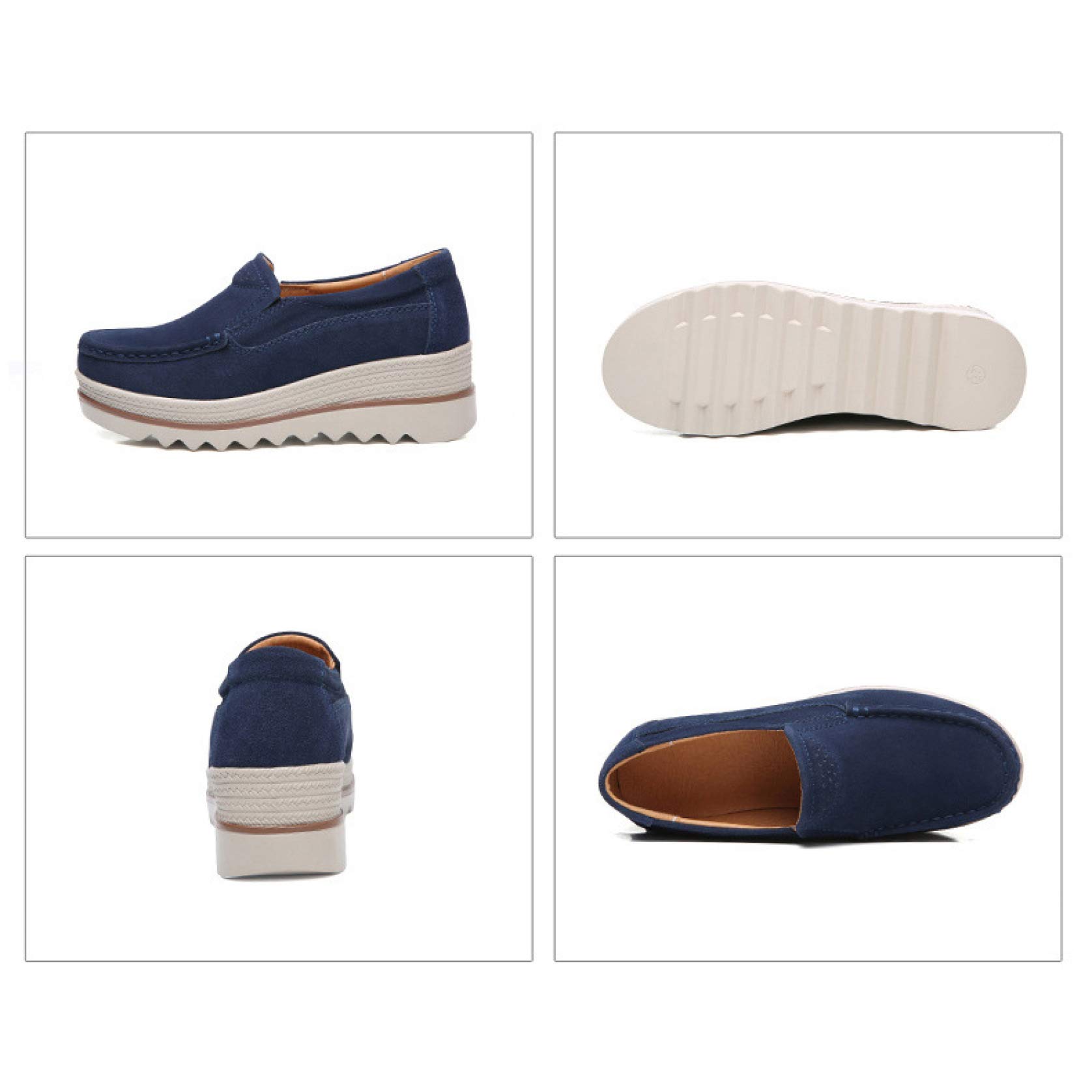 Women's Non-Slip Faux Suede Wedge Platform Loafers - Comfortable Slip-On Moccasin Boat Shoes with Thick Sole for Work, Travel & Casual Wear