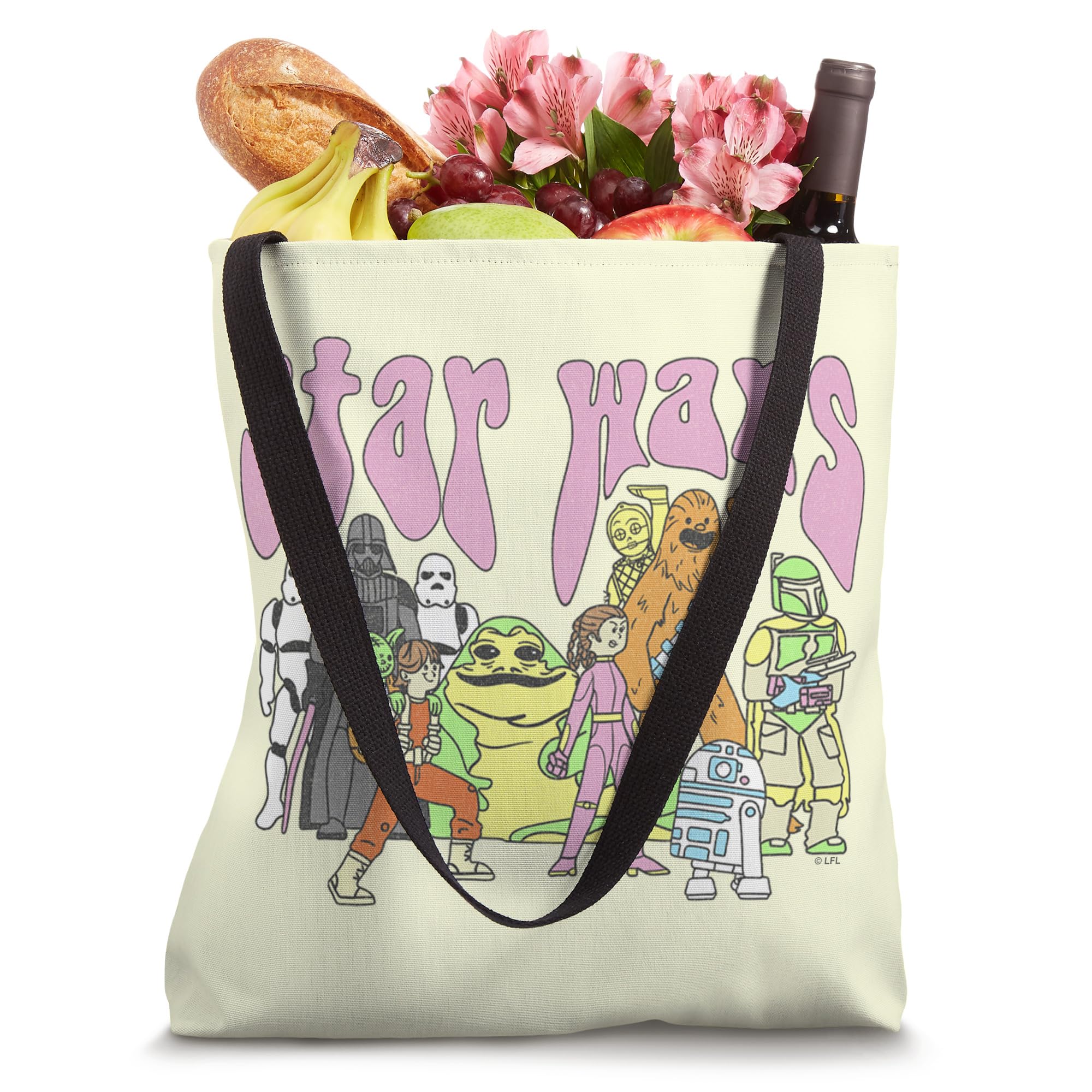 Star Wars Groovy Group Shot Doodle Tote Bag - Lightweight Reusable Shopping Bag for Fans, Grocery, Beach & Daily Use
