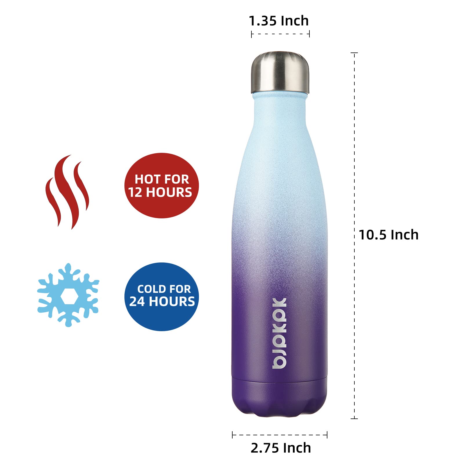 BJPKPK 17oz Insulated Stainless Steel Water Bottle - 24 Hour Cold & 12 Hour Hot Retention, BPA Free Leakproof Sports Water Bottle for Gym, Hiking, Travel - Ocean Dream Design