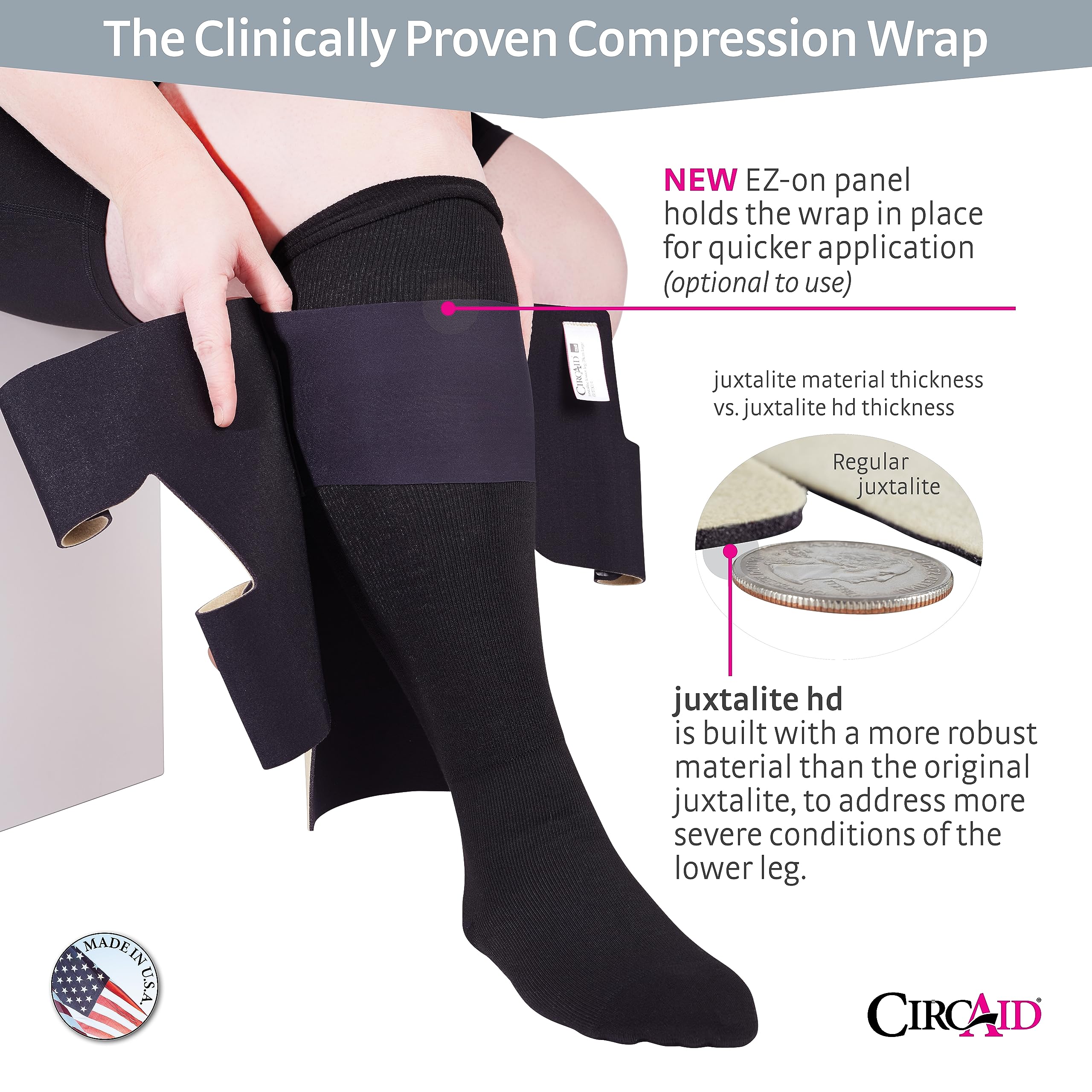 CircAid Juxtalite HD Adjustable Compression Wrap for Lower Leg - Medical Grade Support for Men & Women with Flexible Hood & Loop Straps - Improves Circulation, Swelling Relief & Post-Surgery Recovery - Ideal for Travel, Sports & Daily Comfort