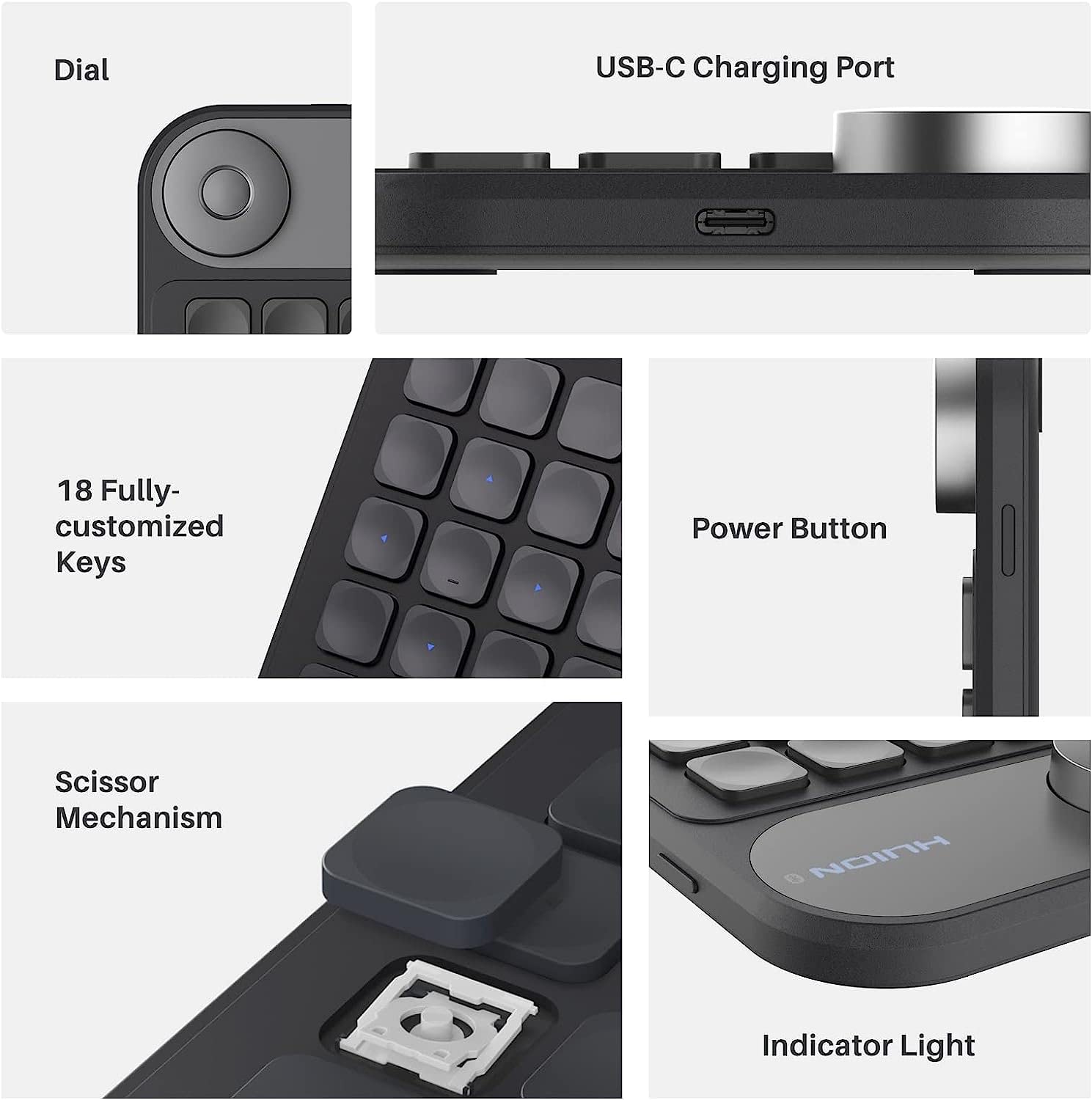 HUION Keydial Mini Bluetooth Programmable Keypad - 5 Anti-Ghosting Keys & 18 Customizable Shortcuts | Wireless Shortcut Keyboard for Digital Artists | Compatible with Drawing Tablets, PC, MacBook & Laptops | Perfect for Photoshop, Illustrator & Video Editing