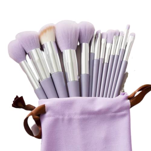 13Pcs Makeup Brush Set - Foundation, Concealer & Eyeshadow Brushes for Flawless Makeup Application (Purple Velvet Bag)