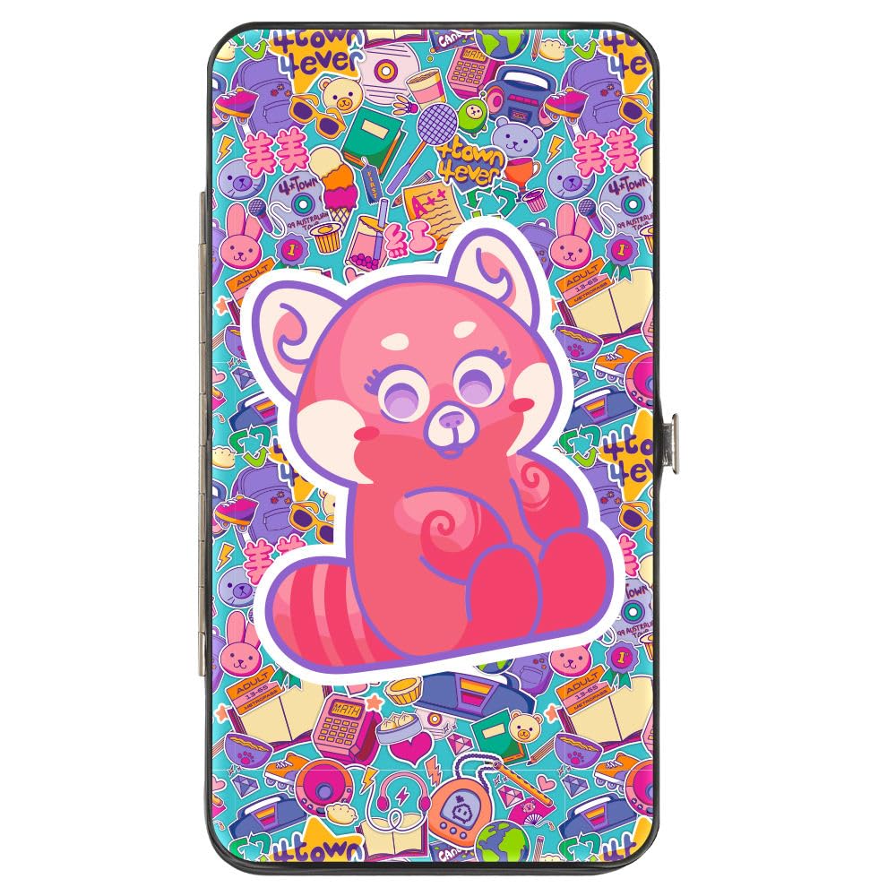 Cute Red Panda PU Leather Wallet with Hinged Design - Blue Collage Print for Men & Women | Perfect for Everyday Use, Travel, and Gift Giving