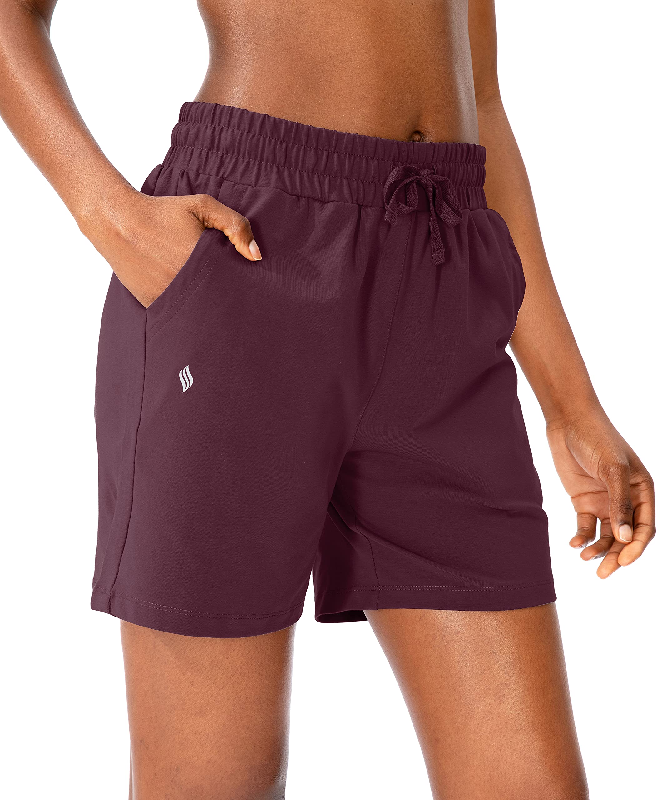 SANTINY Women's Cotton 5'' Lounge Yoga Shorts - Breathable Jersey Sweat Bermuda Athletic Shorts with Pockets for Walking, Running & Yoga | Perfect for Workout, Gym & Casual Wear