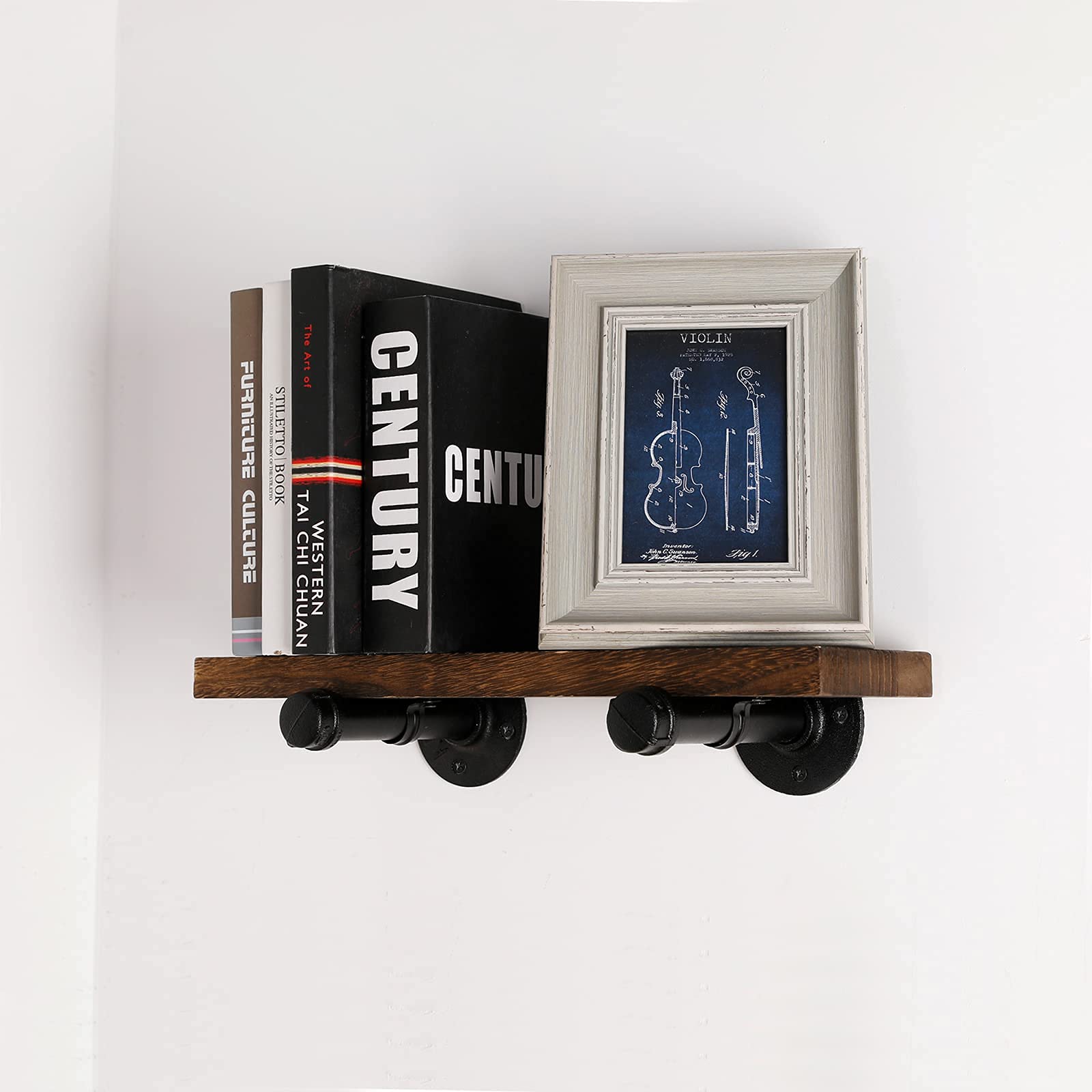 Industrial Pipe Floating Shelves Set of 4 - Rustic Brown Wall Mounted Wood Storage Shelves for Bedroom, Living Room, Bathroom, Kitchen & Office - Perfect for Displaying Books, Decor & Organizing Small Items