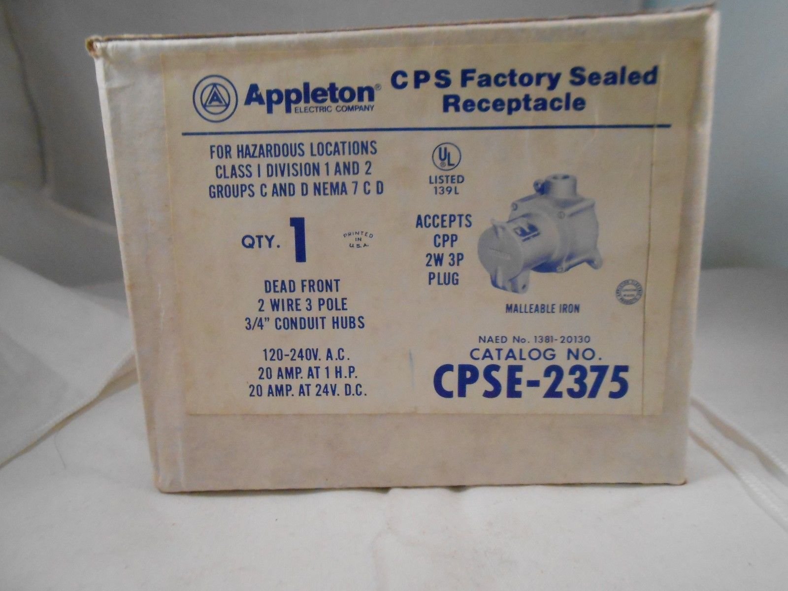 CPSE-2375 Appleton 20 Amp Explosion Proof Receptacle - Dead Front Grounding Electrical Outlet for Hazardous Industrial Locations | Safe Power Solution for Oil Rigs, Chemical Plants & Mining Operations