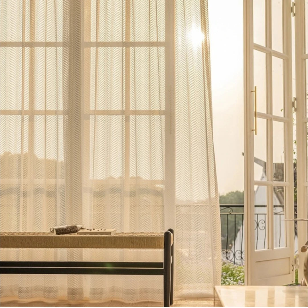 Sheila Modern Polyester Herringbone Custom Sheer Curtains for Living Room & Bedroom - Light Filtering Window Drapes with Premium Textured Fabric