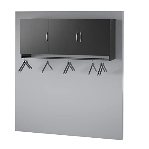 Black 3-Door Wall Cabinet with Hanging Rod - Perfect for Bedroom & Closet Storage