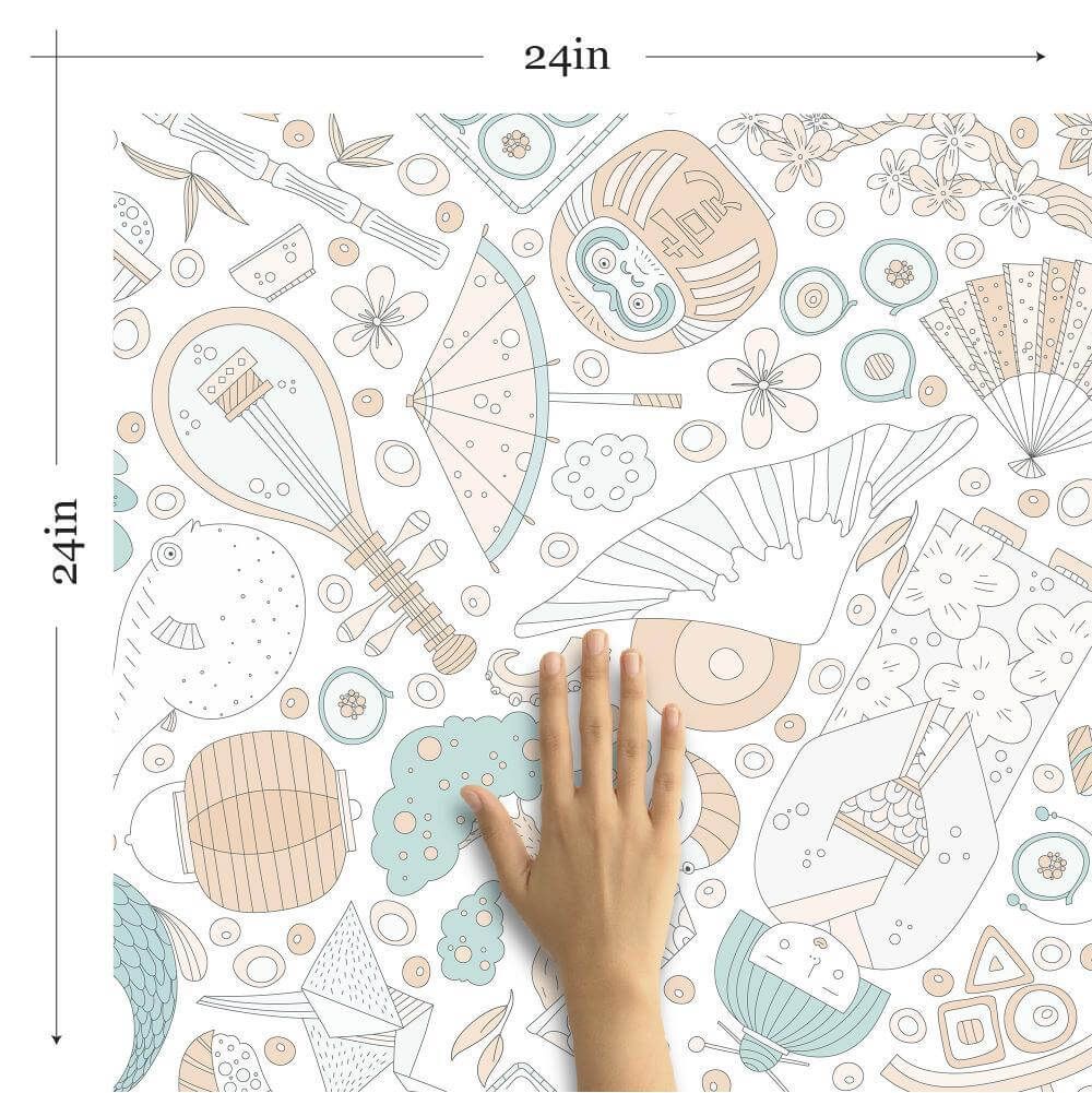 White Asian Themed Peel and Stick Removable Wallpaper - Self-Adhesive Decorative Wall Covering for Home, Office & Nursery Decor