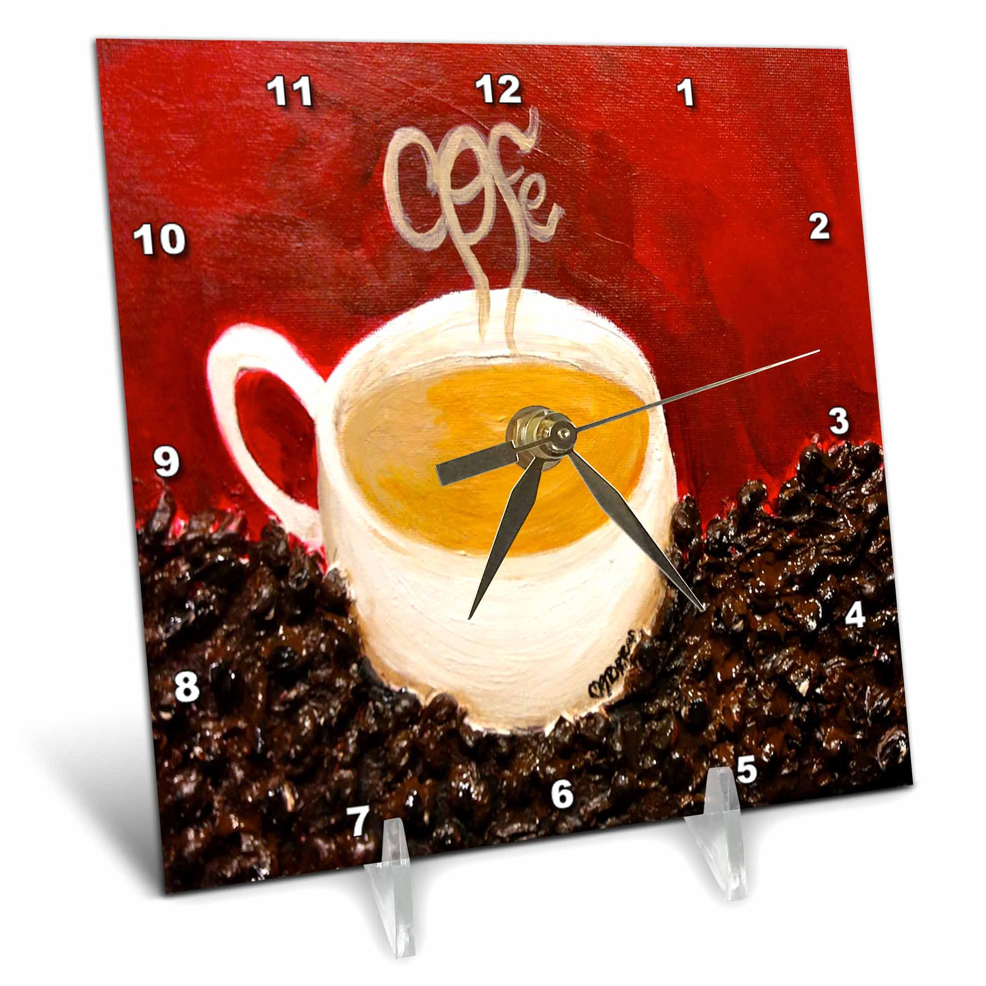 3D Rose Coffee Art Desk Clock - White Cup & Beans Design for Office Decor