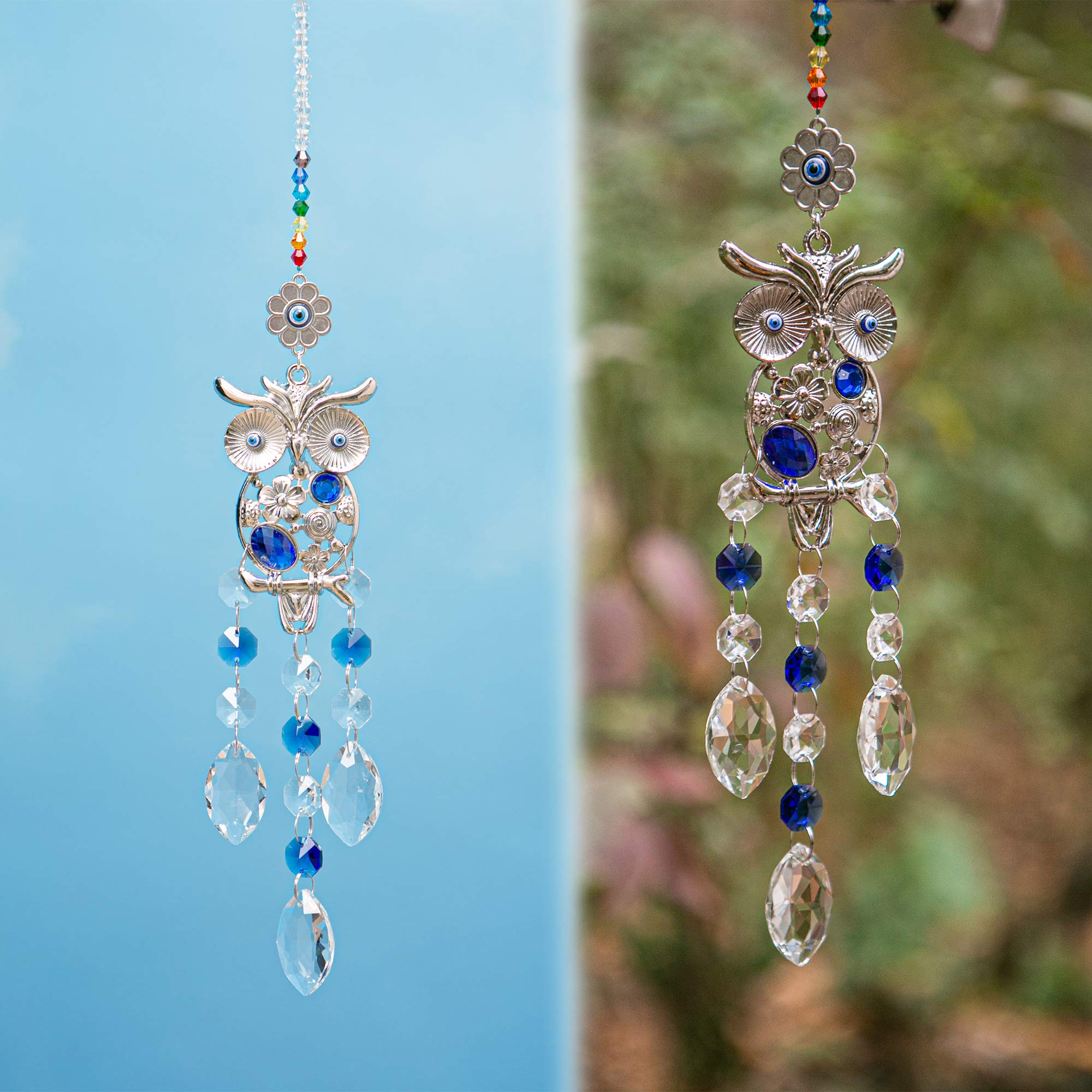 WEISIPU Feng Shui Crystal Prism Suncatcher - Rainbow Maker Window Decor with Owl Design for Home, Office & Garden - Creates Beautiful Light Reflections & Positive Energy