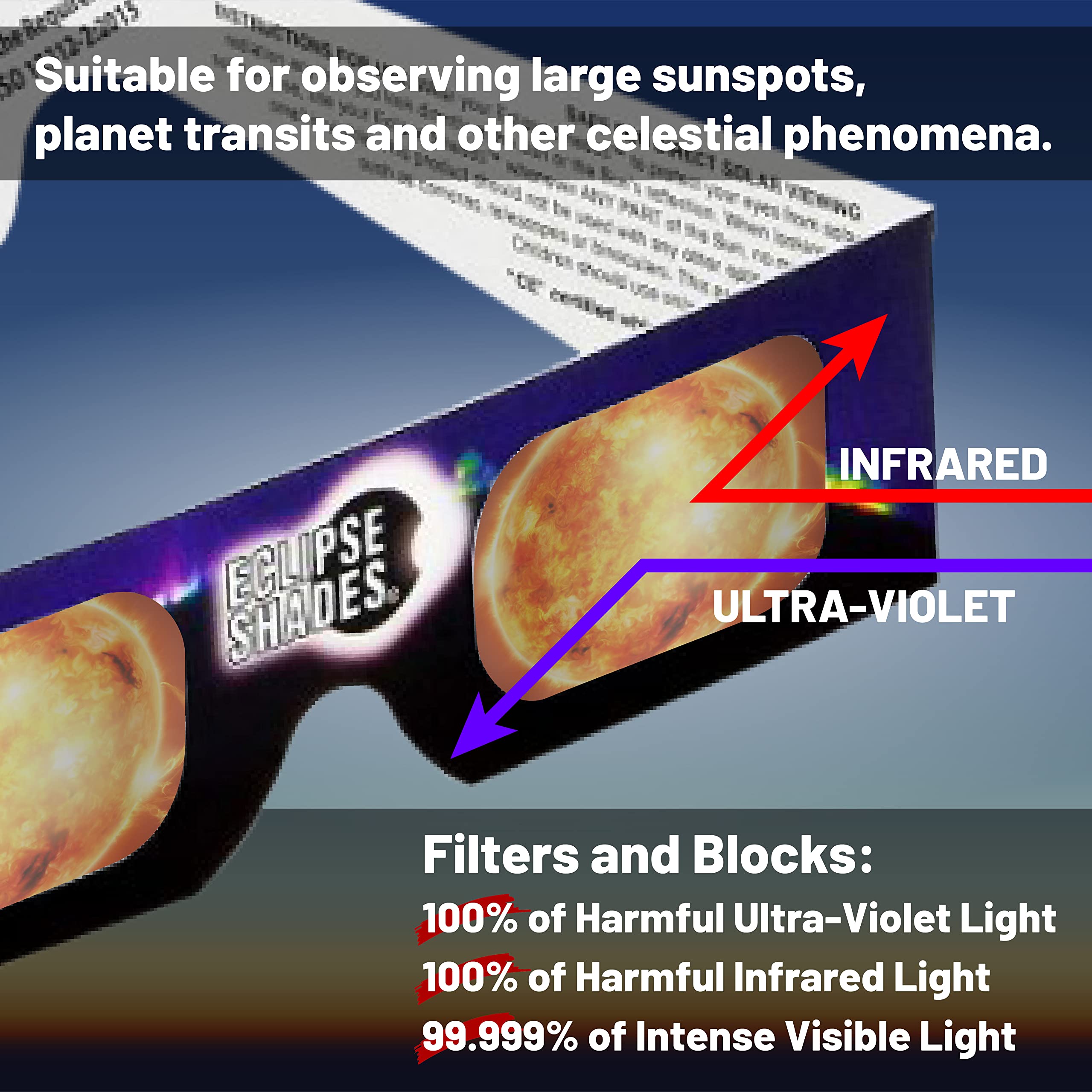 Rainbow Symphony Solar Eclipse Glasses - CE & ISO Certified Safe for Direct Sun Viewing - USA Made (100 Pack) - Perfect for Solar Events, Astronomy Enthusiasts & Classroom Science Activities