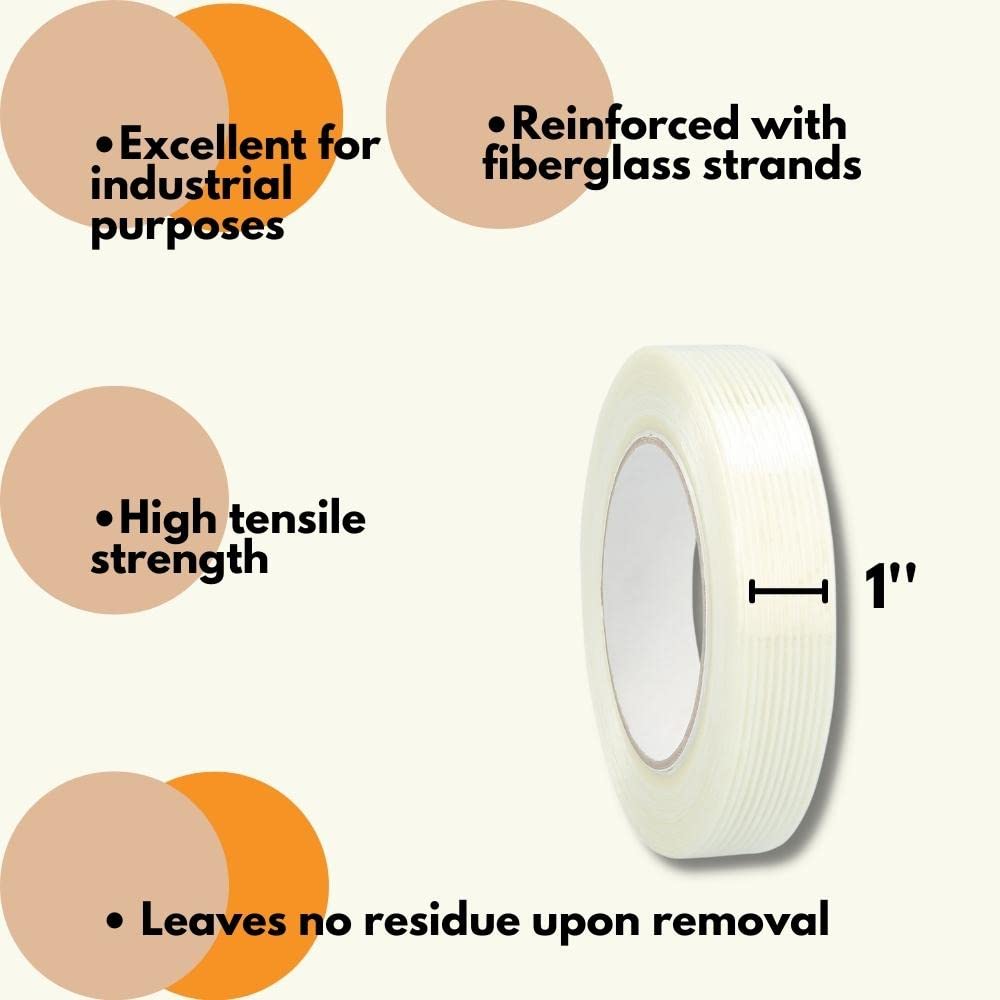 Intertape Filament Tape - 1 Inch x 60 Yards, 1152 Pack - Heavy Duty Fiberglass Strand Tape for Bundling, Palletizing & Reinforcing - Ideal for Shipping, Packaging & Industrial Use