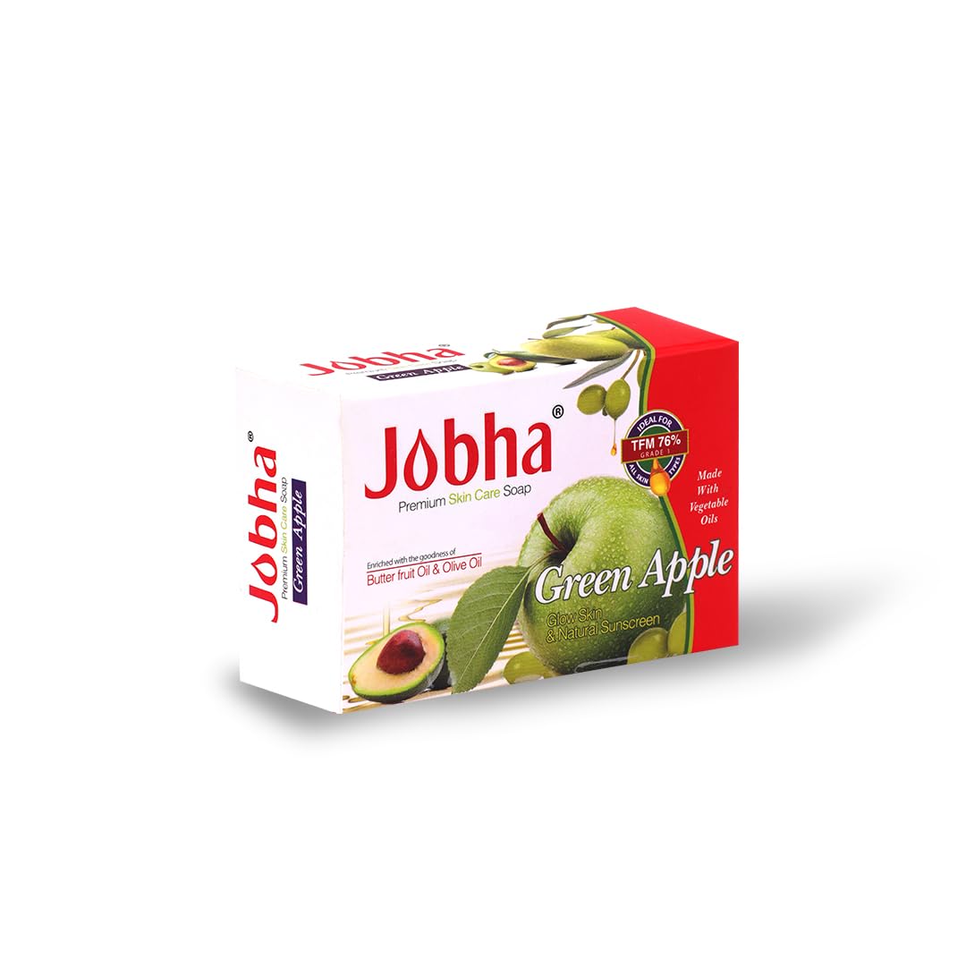 Jobha Green Apple Soap with Butter Fruit & Olive Oil - Skin Brightening Face & Body Cleanser for Women & Men (100g) - Natural Glow for Daily Skincare & Spa Relaxation