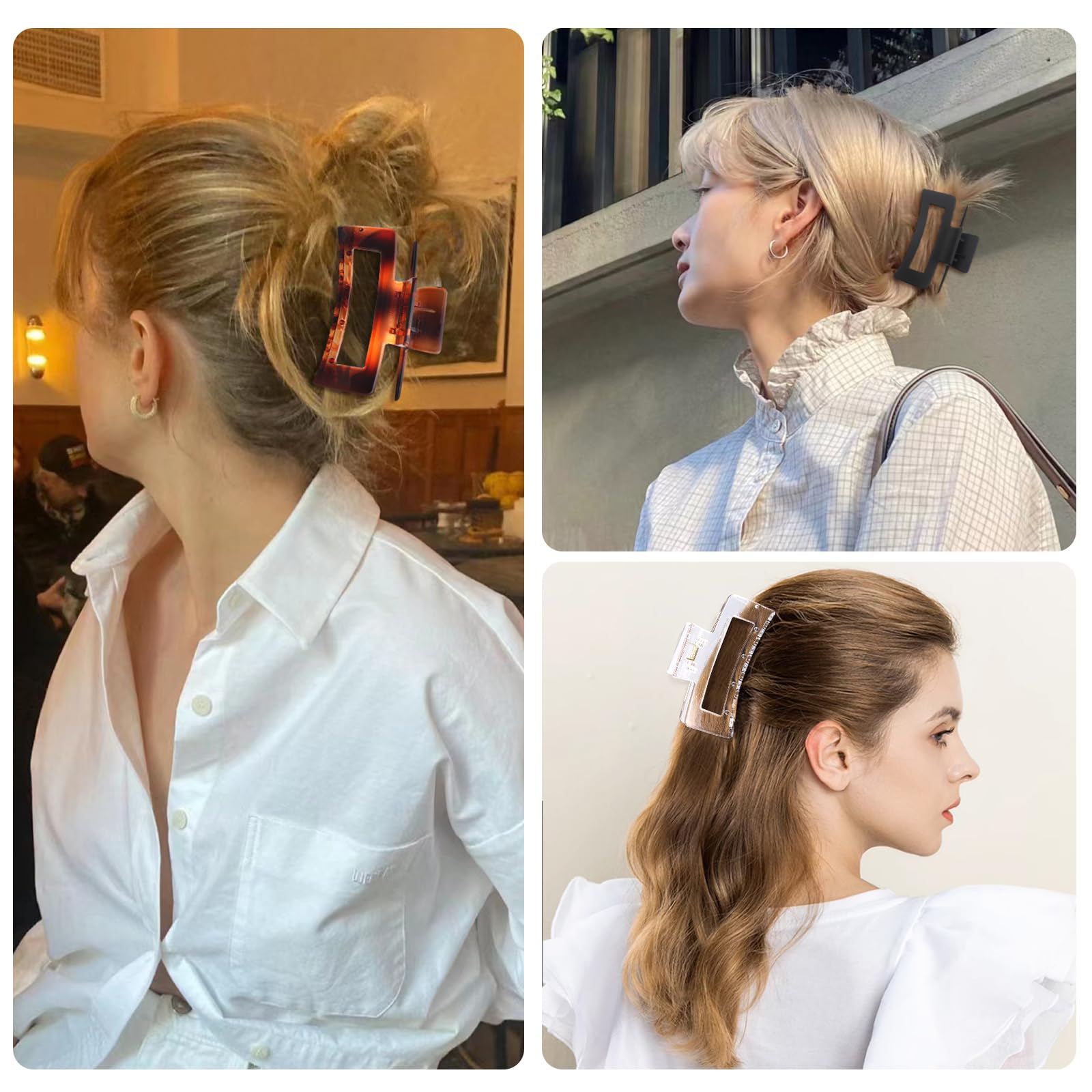 3.5 Inch Hair Claw Clips 6 Pack for Women - Amber Hair Accessories for Styling