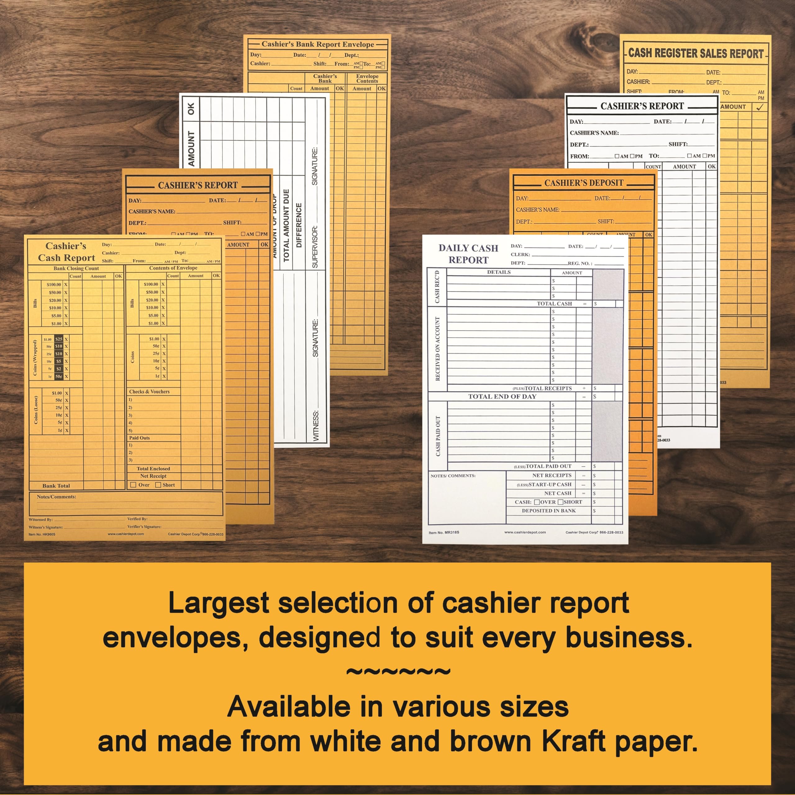 1000 Premium 28lb White Cashier's Cash Report Envelopes 6