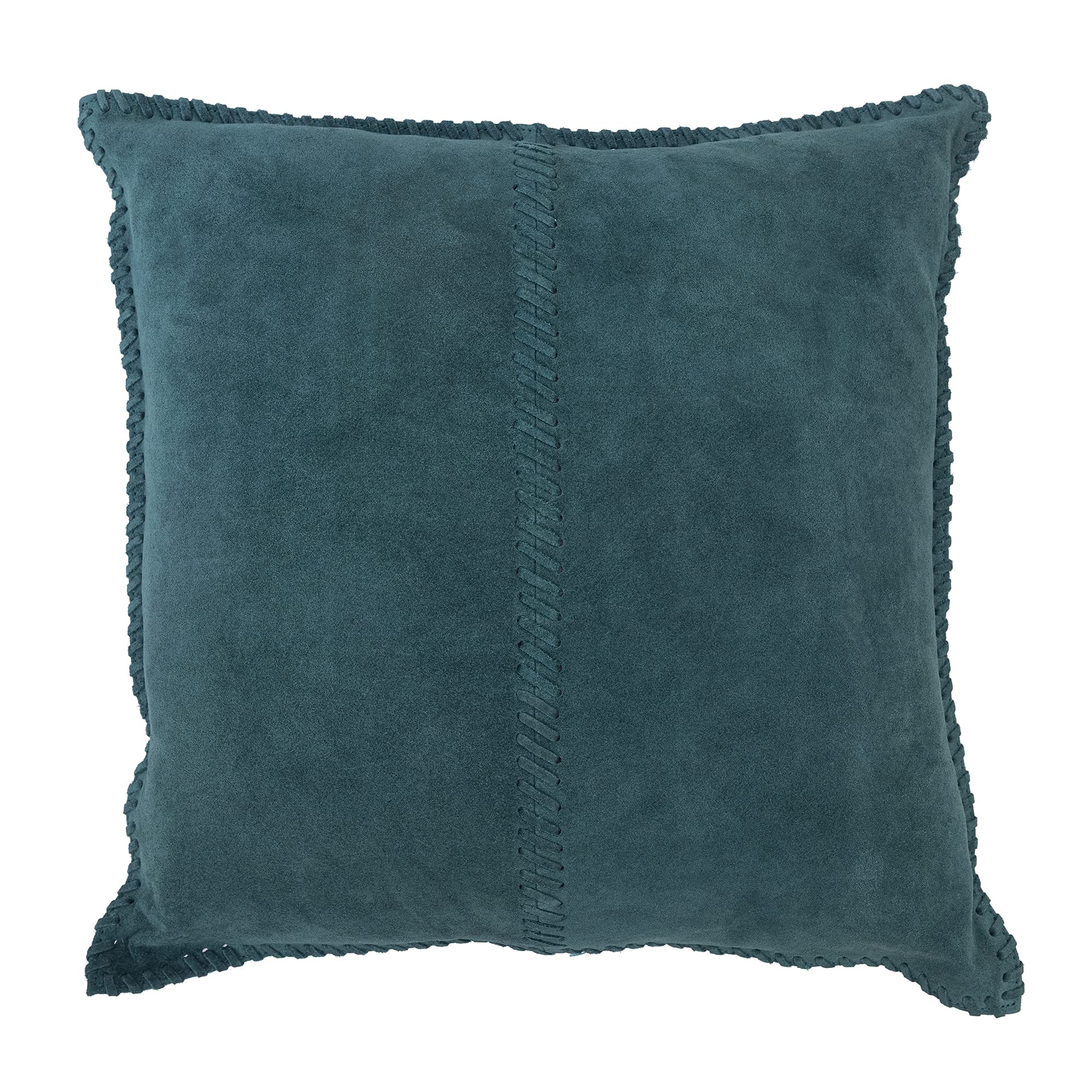 Divine Home Whipstitch Suede Indoor Pillow - Teal Blue 18x18 Inch Reversible Decorative Throw Pillow for Sofa, Bed & Living Room