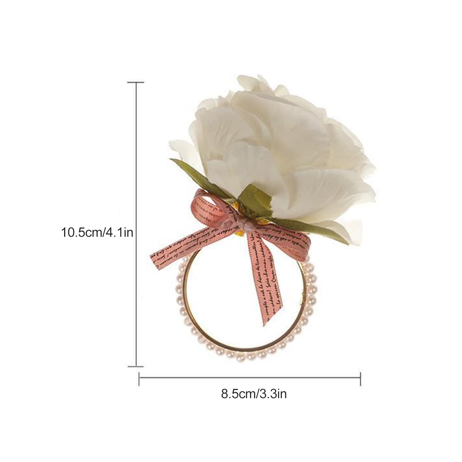 Handmade Silk Rose Napkin Rings Set of 4 - Pearl Decor Floral Napkin Holders for Wedding, Valentine's Day, Banquet, Christmas & Birthday Party - Elegant Table Setting for Romantic Dinners & Special Occasions