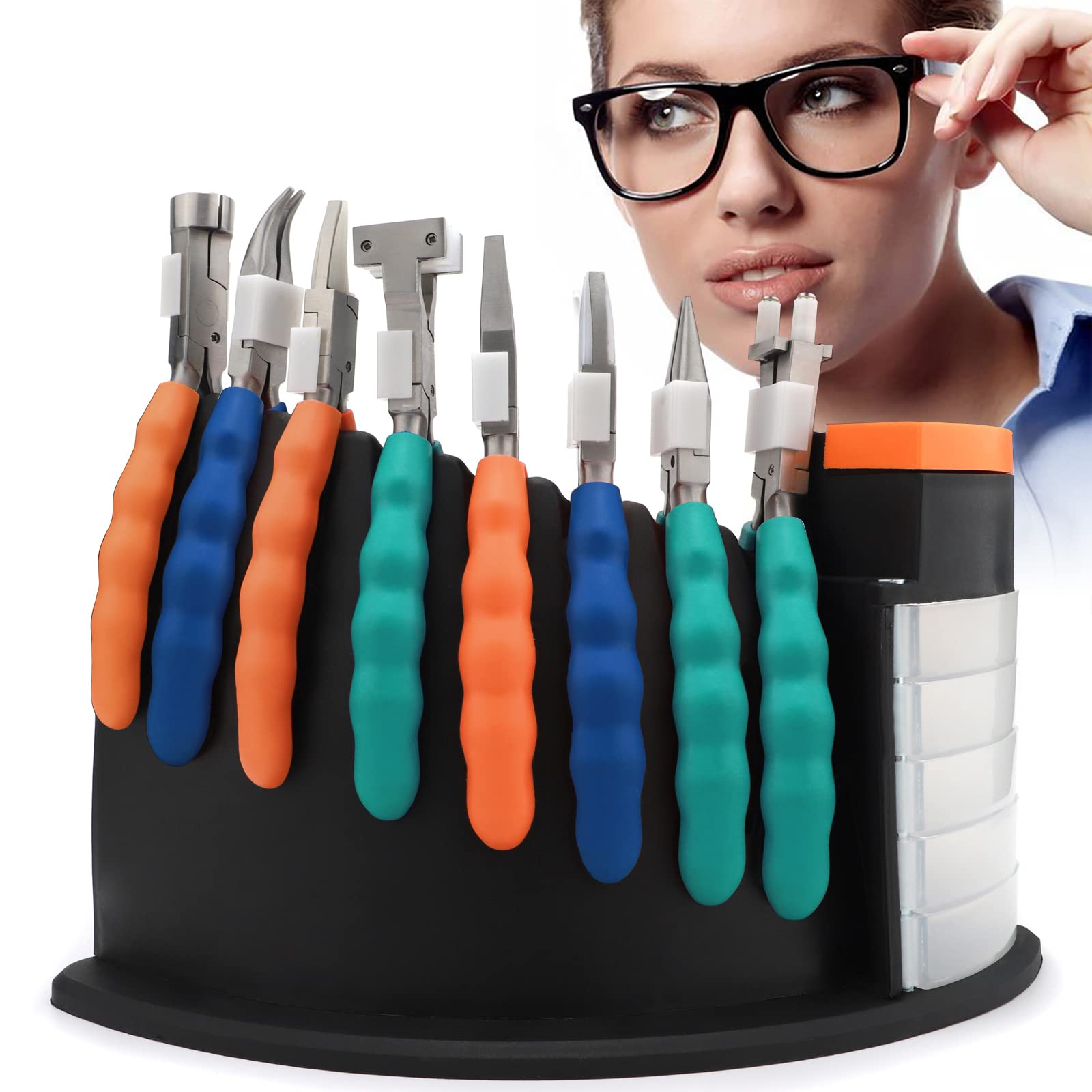 Professional Glasses Repair Kit - 6 Magnetic Screwdrivers & 8 Eyeglass Pliers with Stand Holder - Optical Lens Adjustment Tools for Eyeglasses, Sunglasses & Reading Glasses - Perfect for Home, Office & Travel Use