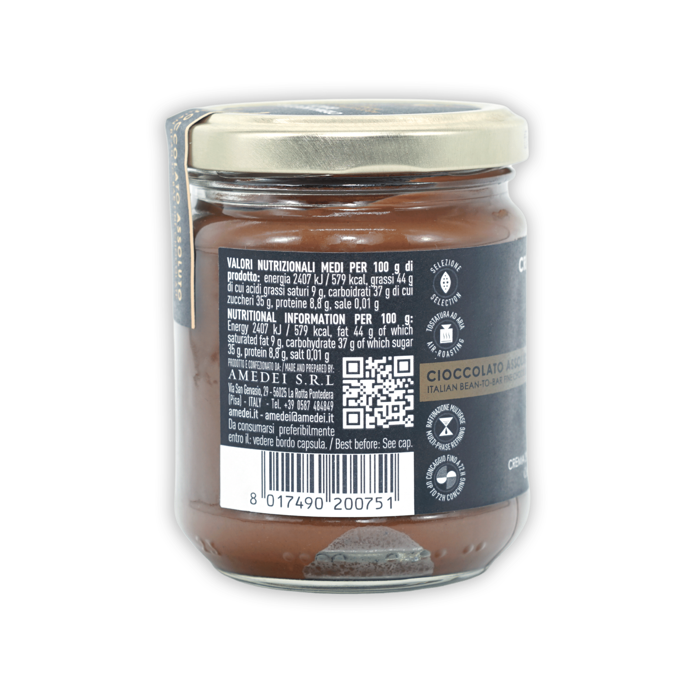 Amedei Crema Nocciola Black Hazelnut Spread - Premium Italian Chocolate Hazelnut Cream - Perfect for Breakfast, Desserts & Gift Giving