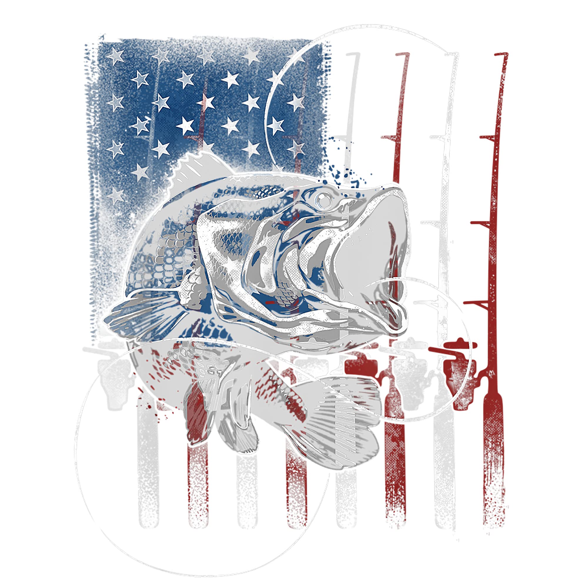 American Flag Fishing Sublimation Transfer - Ready to Press DIY T-Shirt Design for Men, Dad & Fisherman (5-Pack) | Perfect for Fishing Enthusiasts & Patriotic Apparel