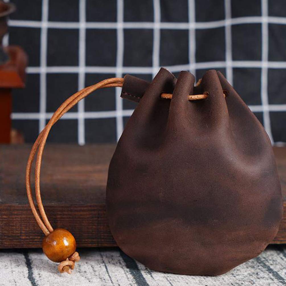 Renaissance Leather Drawstring Pouch - Medieval Style Coin Purse & Change Holder for Men & Women (Coffee Brown) - Perfect for Renaissance Fairs, LARP Events & Historical Reenactments