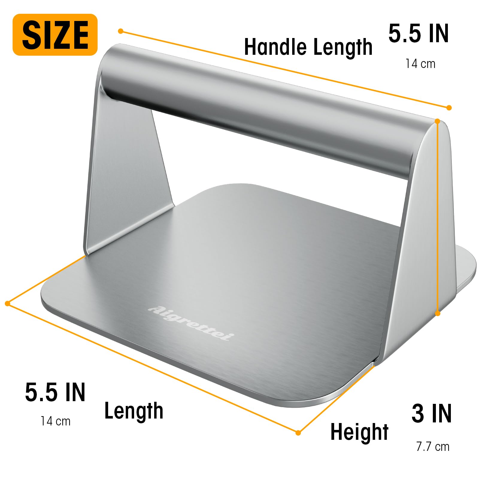 Heavy Duty Stainless Steel Burger Press - Non-Stick Hamburger Patty Maker for Grill, Griddle & BBQ - Perfect for Burgers, Bacon, Ham & Sandwiches - Dishwasher Safe & Rustproof - 5.5x5.5 Inches - Ideal for Backyard BBQs, Camping & Outdoor Cooking
