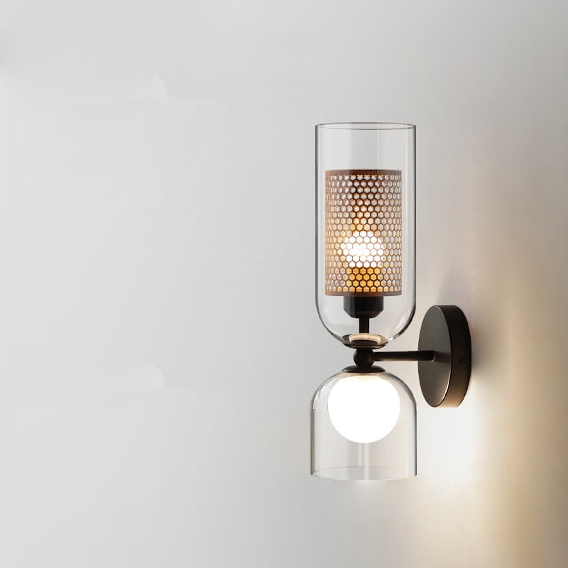 Modern Duo Honeycomb Double Head Glass Wall Lamp - Adjustable LED Sconce for Bedroom, Living Room & Hallway Lighting