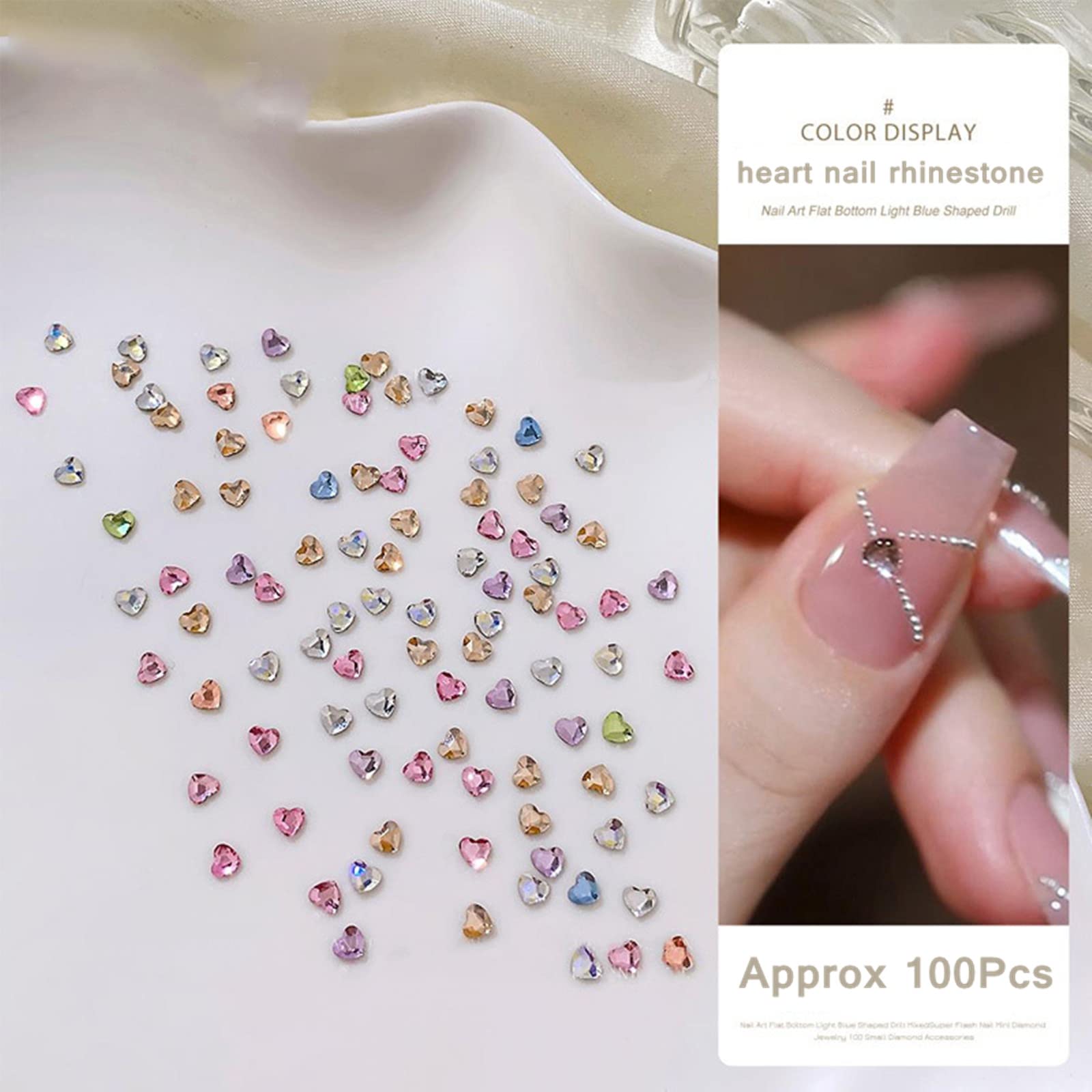 90PCS Clear Heart Shaped Flat Back Rhinestones for Nails - Mixed Color Nail Art Gems, Face & Body Jewels, DIY Crafts & Jewelry Making - Perfect for Manicures, Costume Design & Party Glam