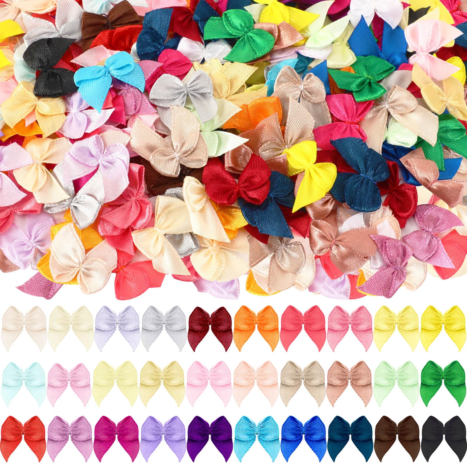 JUNEBRUSHS 180Pcs Multicolor Mini Satin Ribbon Bows for DIY Crafts, Sewing, Scrapbooking - Perfect for Gift Wrapping, Hair Accessories & Party Decorations