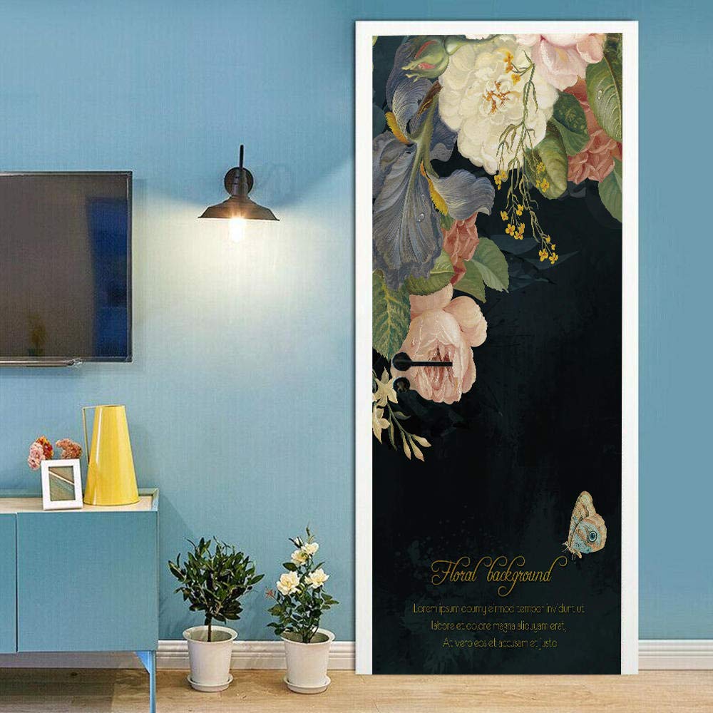 VIRANDA 3D Peel and Stick Flower Door Mural - Removable Vinyl Wall Decals, Waterproof Self-Adhesive Wallpaper for Home Decor (34x78.8 inch) - Perfect for Bedroom, Living Room, Office & Nursery Wall Art