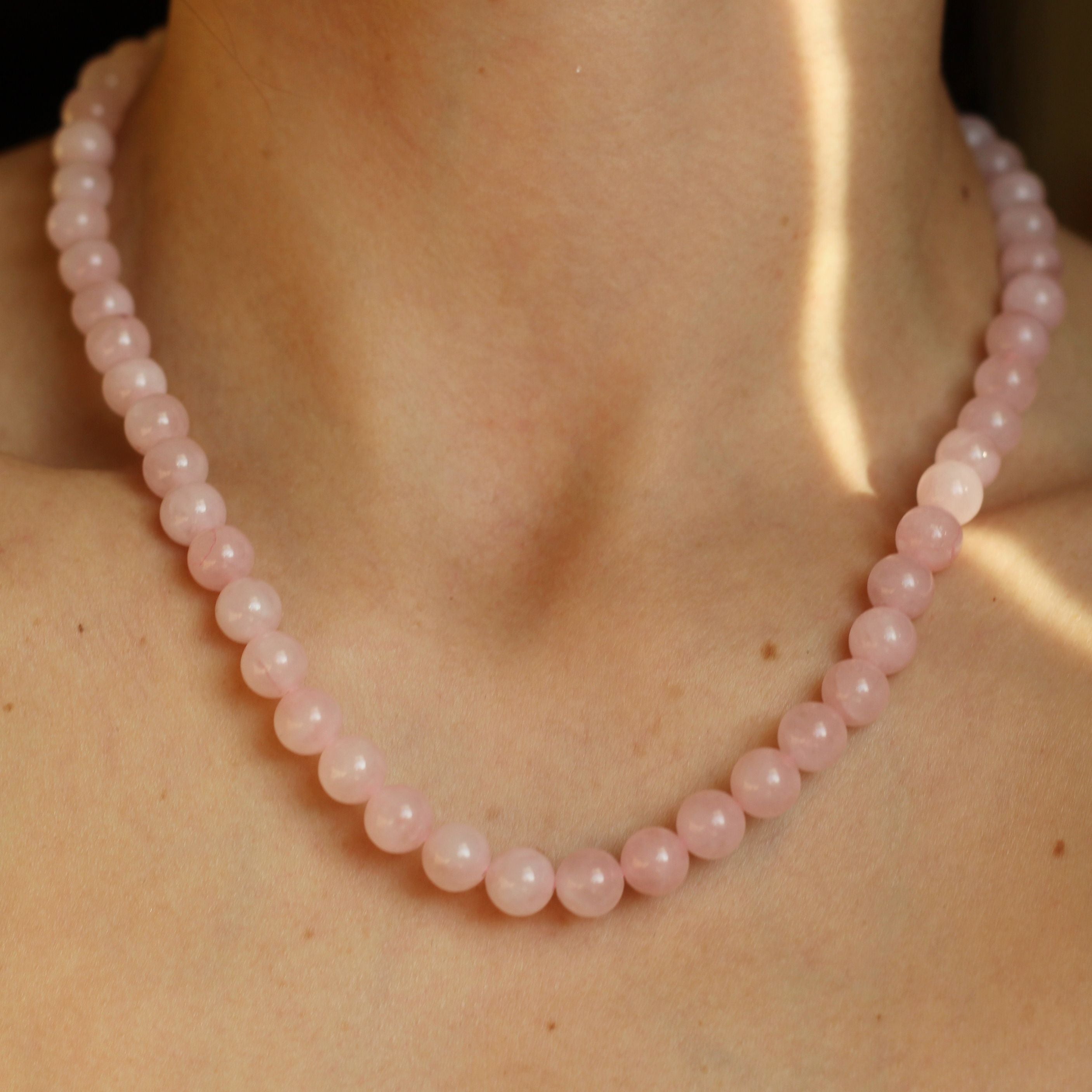 Rose Quartz Beaded Necklace for Women - Healing Crystal Jewelry for Chakra Balancing & Positive Energy | Perfect for Meditation, Yoga & Spiritual Gifts