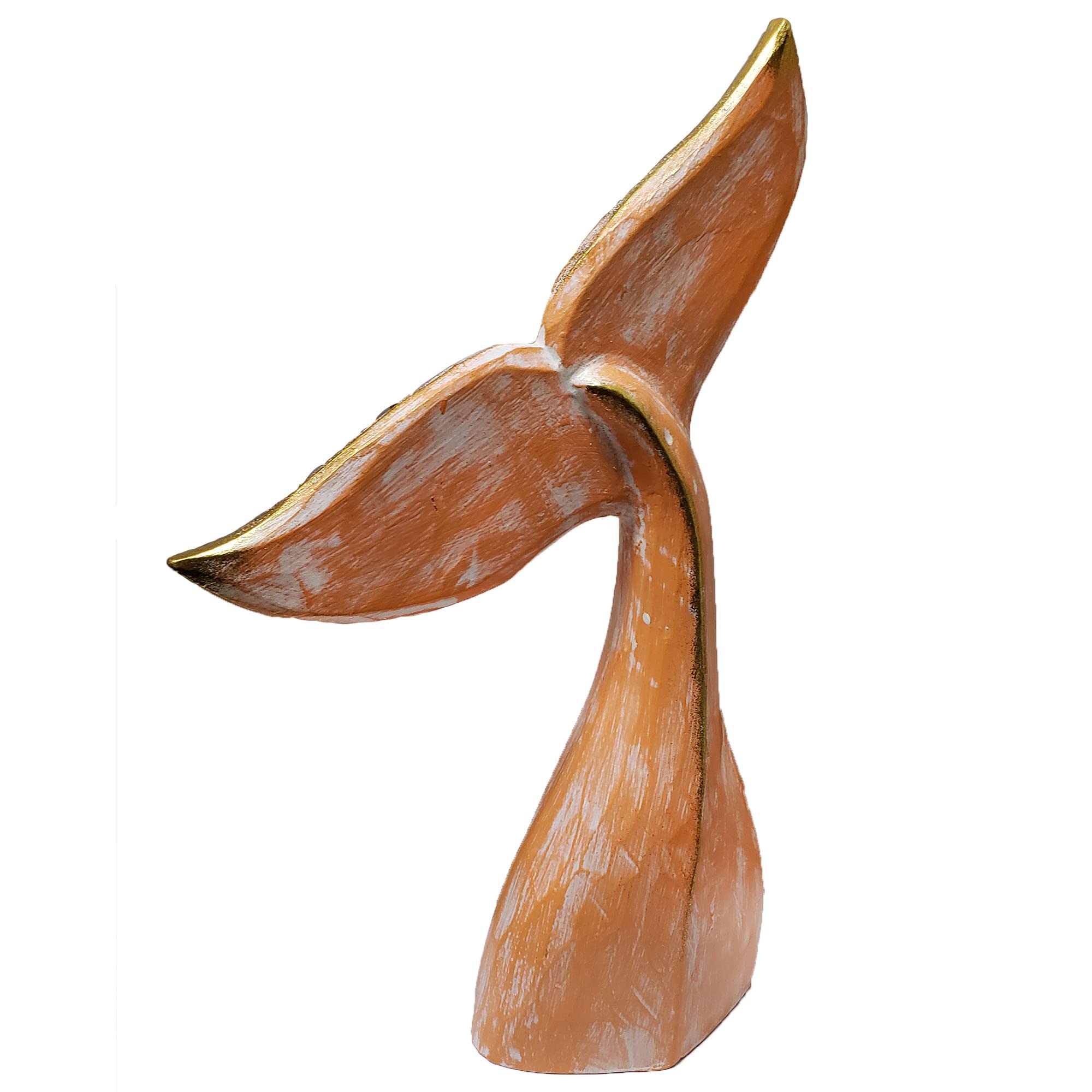 Hand Carved & Painted 16 Inch Orange Whale Tail Wall Decor - Coastal Beach House Decor, Nautical Theme Room, Ocean Themed Gift for Home & Office