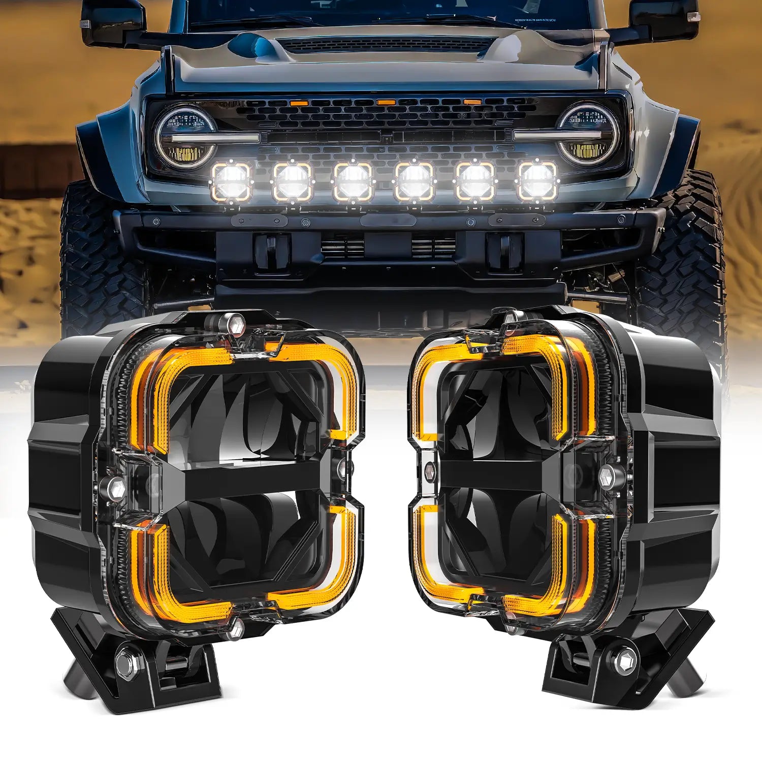 LOYO 90W 4 Inch LED Pods - APEX Series Off Road Driving Light with High/Low Beam & Amber DRL | Waterproof LED Light Bar for Trucks, Jeeps, ATVs, UTVs | Perfect for Night Off-Roading, Camping & Emergency Lighting
