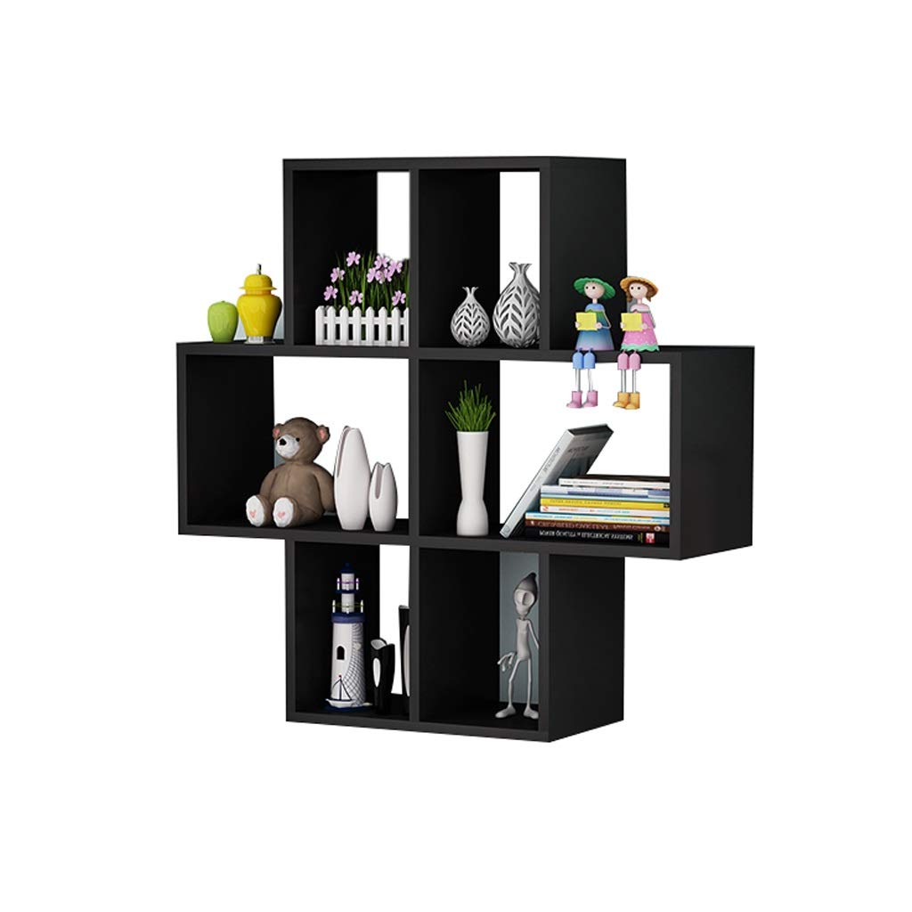 GY Wooden Wall Bookshelf - Wall Mounted Multi Grid Floating Shelves for Living Room & Bedroom Decor - Multifunctional Storage Ledge (7 Colors, 31.5x7.9 Inches) - Perfect for Books, Plants & Home Organization (Black)