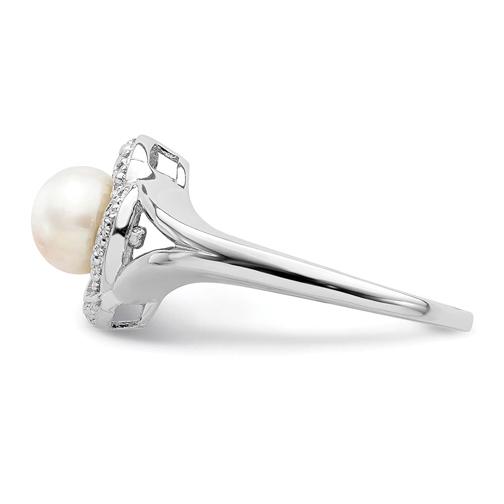925 Sterling Silver Diamond & Freshwater Pearl Ring for Women - Elegant Jewelry Gift for Her, Perfect for Anniversaries, Weddings & Special Occasions